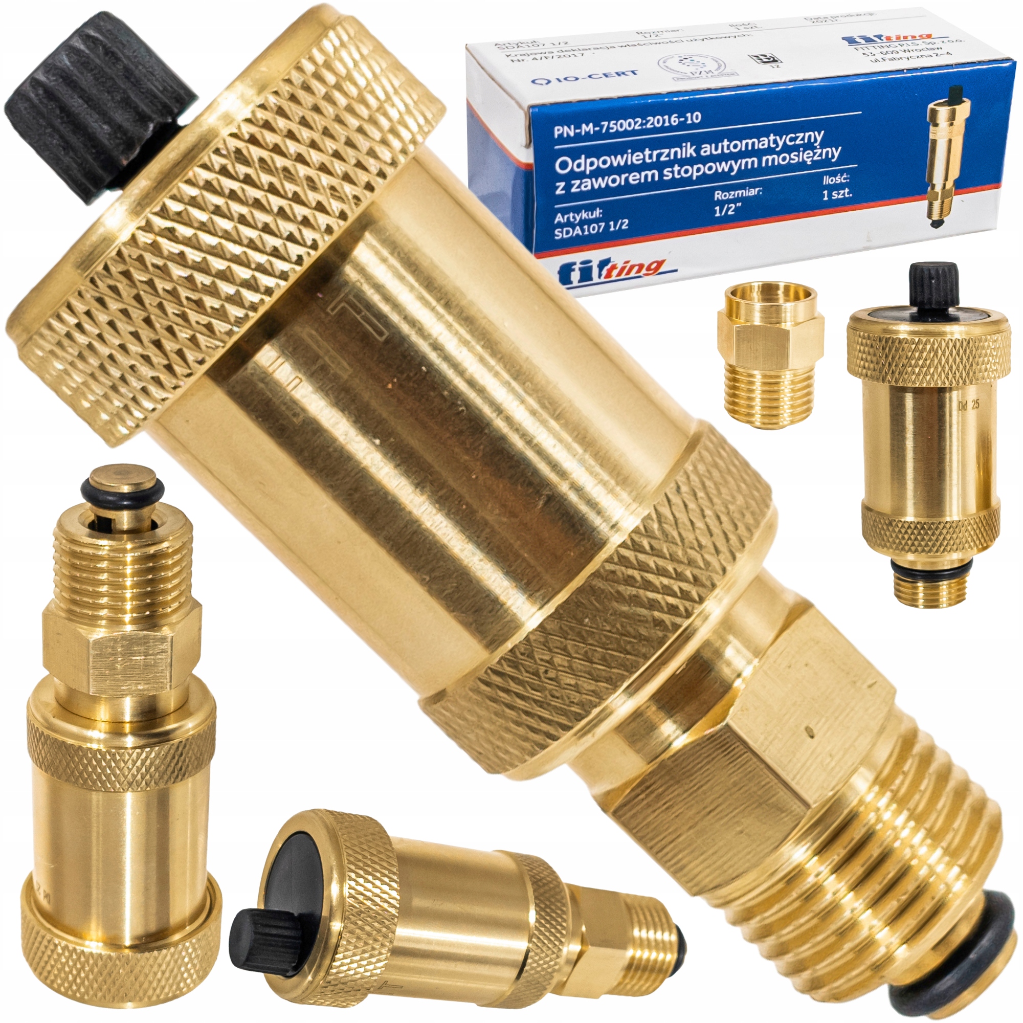 ODPOWIETRZNIK AUTOMATYCZNY Z ZAWOREM ODCINAJĄCYM 1/2"PIONOWY MOSIĄDZ FITING