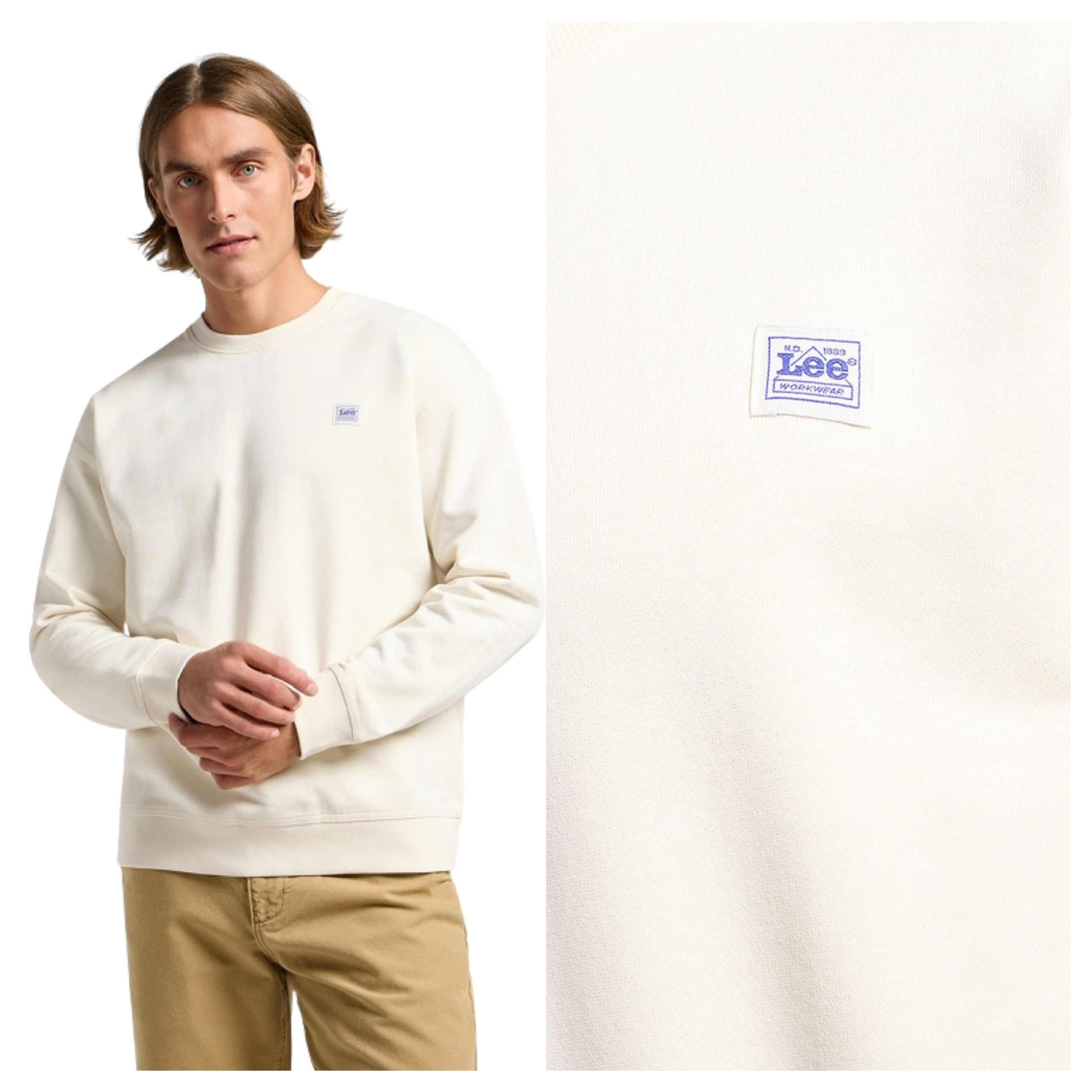 Pánská Mikina Lee Workwear Sws Bavlněná Ecru Klasická Casual XL