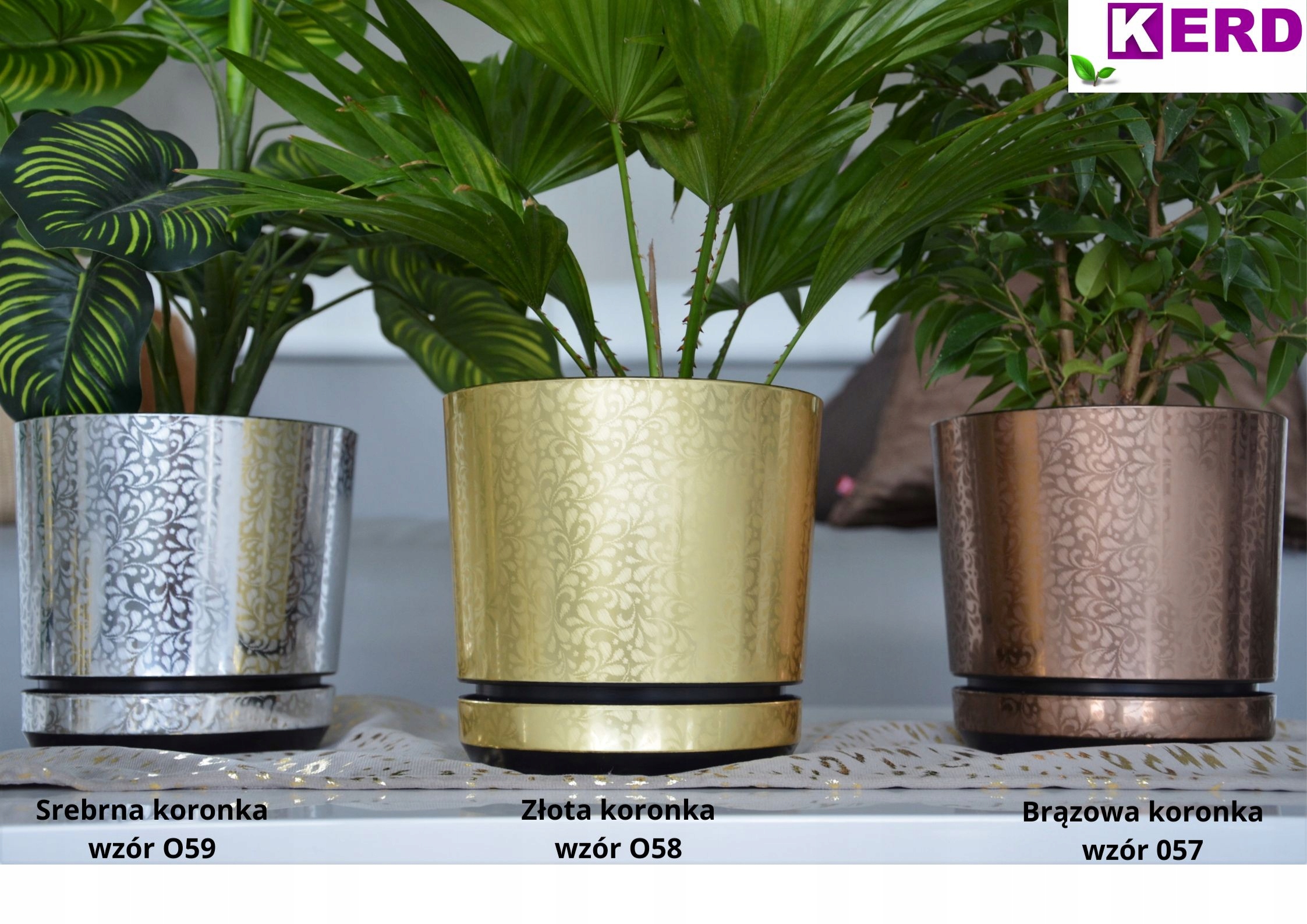 18 Doniczka z podstawką Osłonka ZŁOTA Art deco piękny wzór w stylu Glamour Średnica 18.5 cm