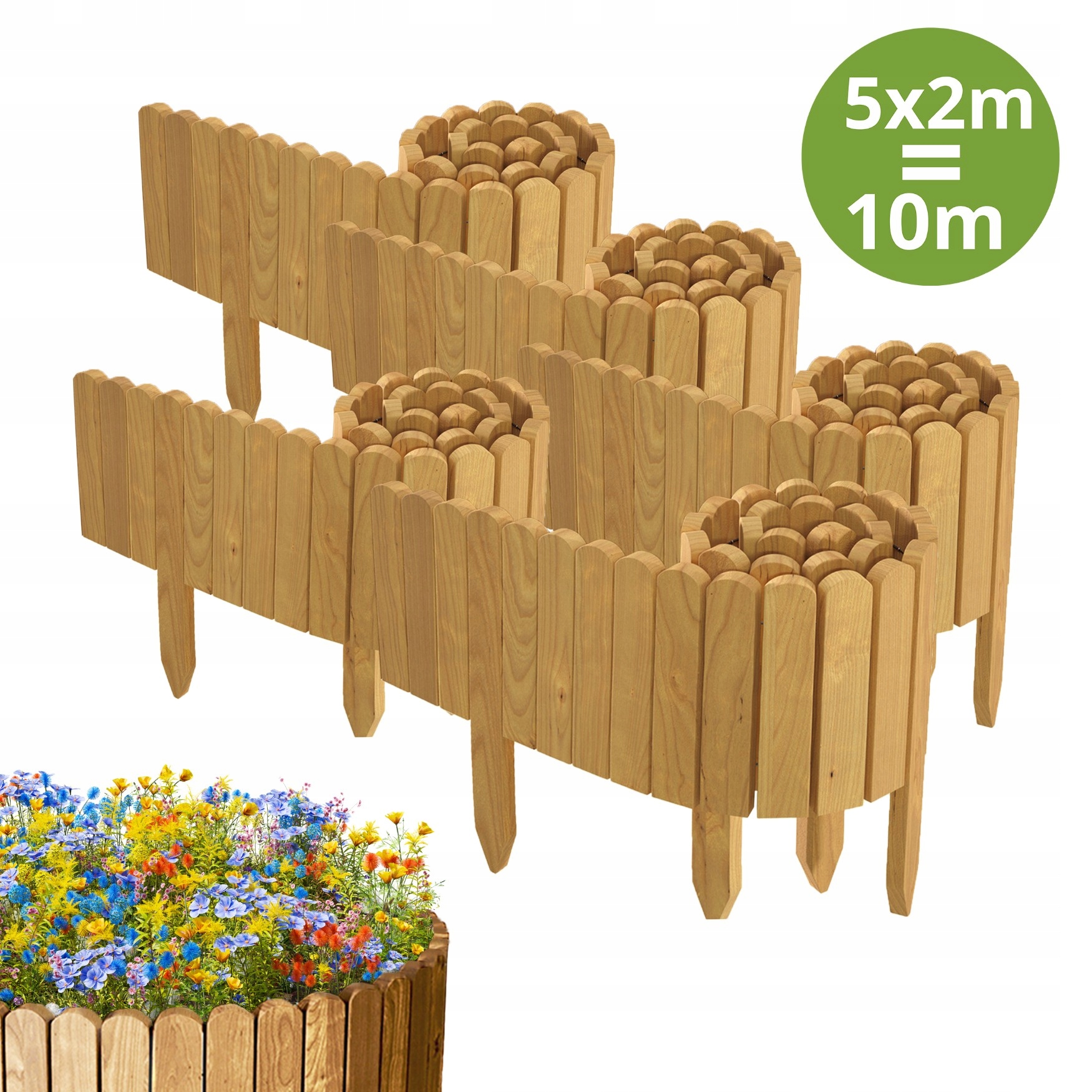 Zahradní Plot dřevěný, borovicový 1000 cm (5x200 cm) výška 20 cm, přírodní
