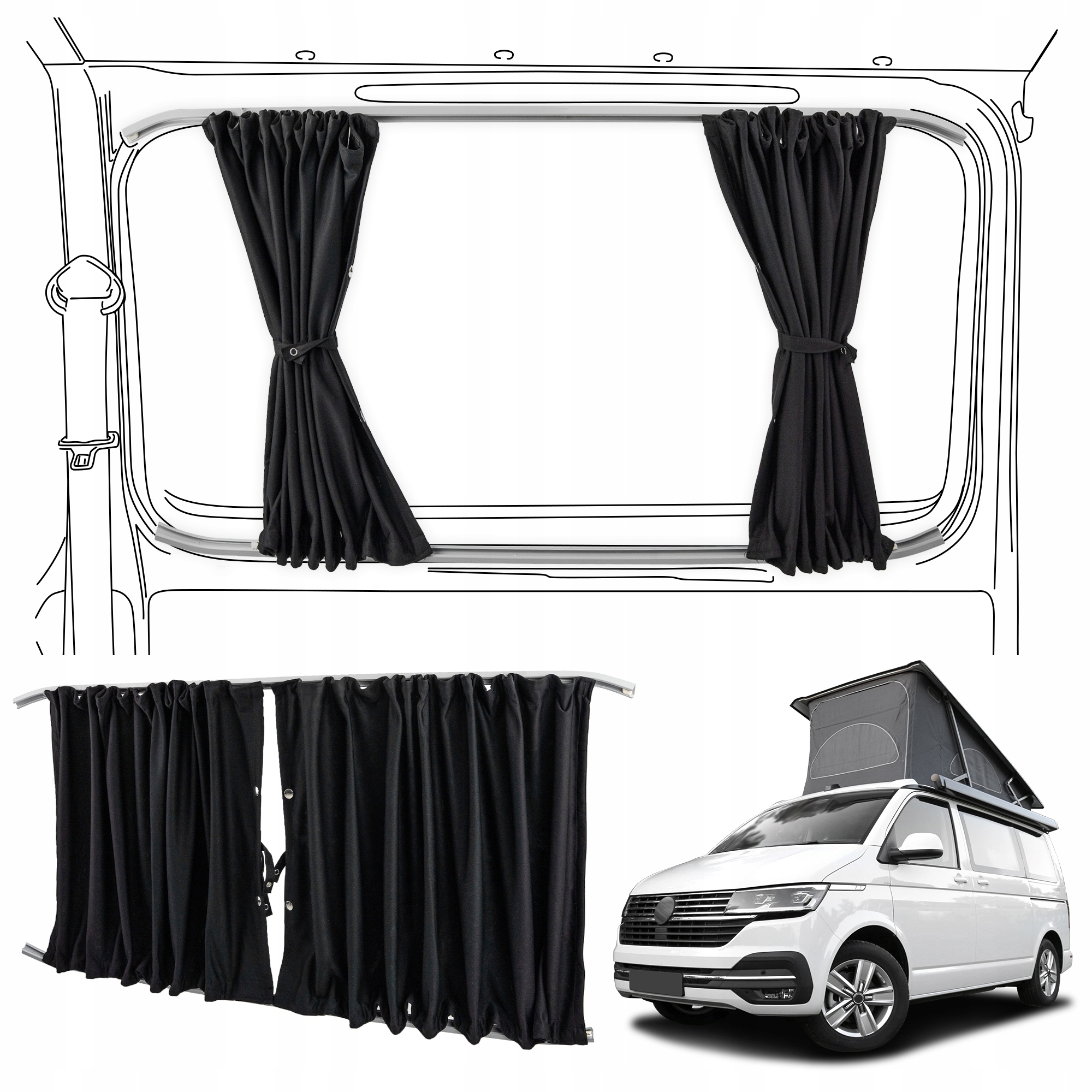 Zatemňovacie závesy na bočné dvere pravé pre Vw California T6.1 2019-2024