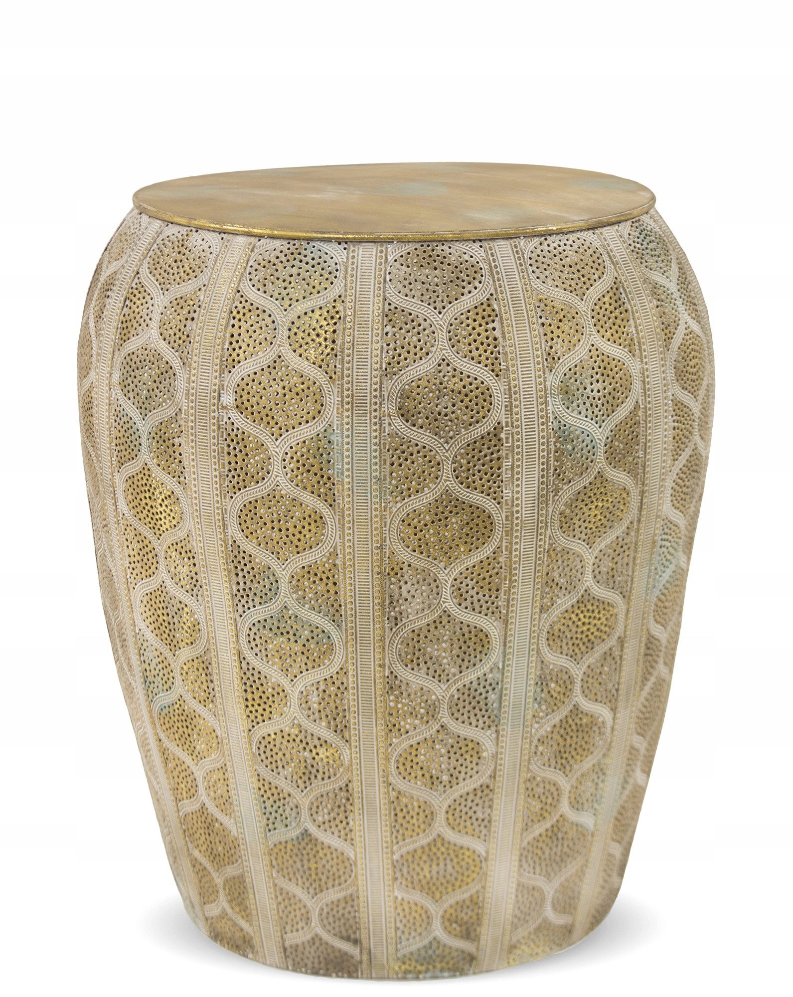 Zlatý kovový prelamovaný malý bočný stolík Pomocný kvetinový záhon okrúhly Loft