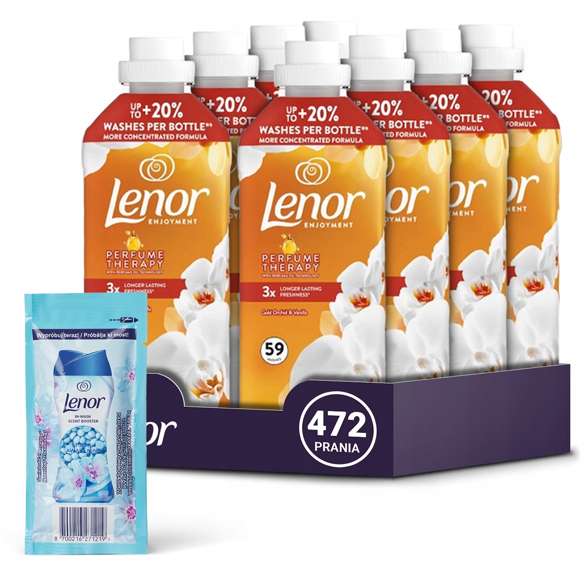 Lenor zmiękczający płyn do płukania Orchid & Vanilla 472prań 8x1,25L+GRATIS