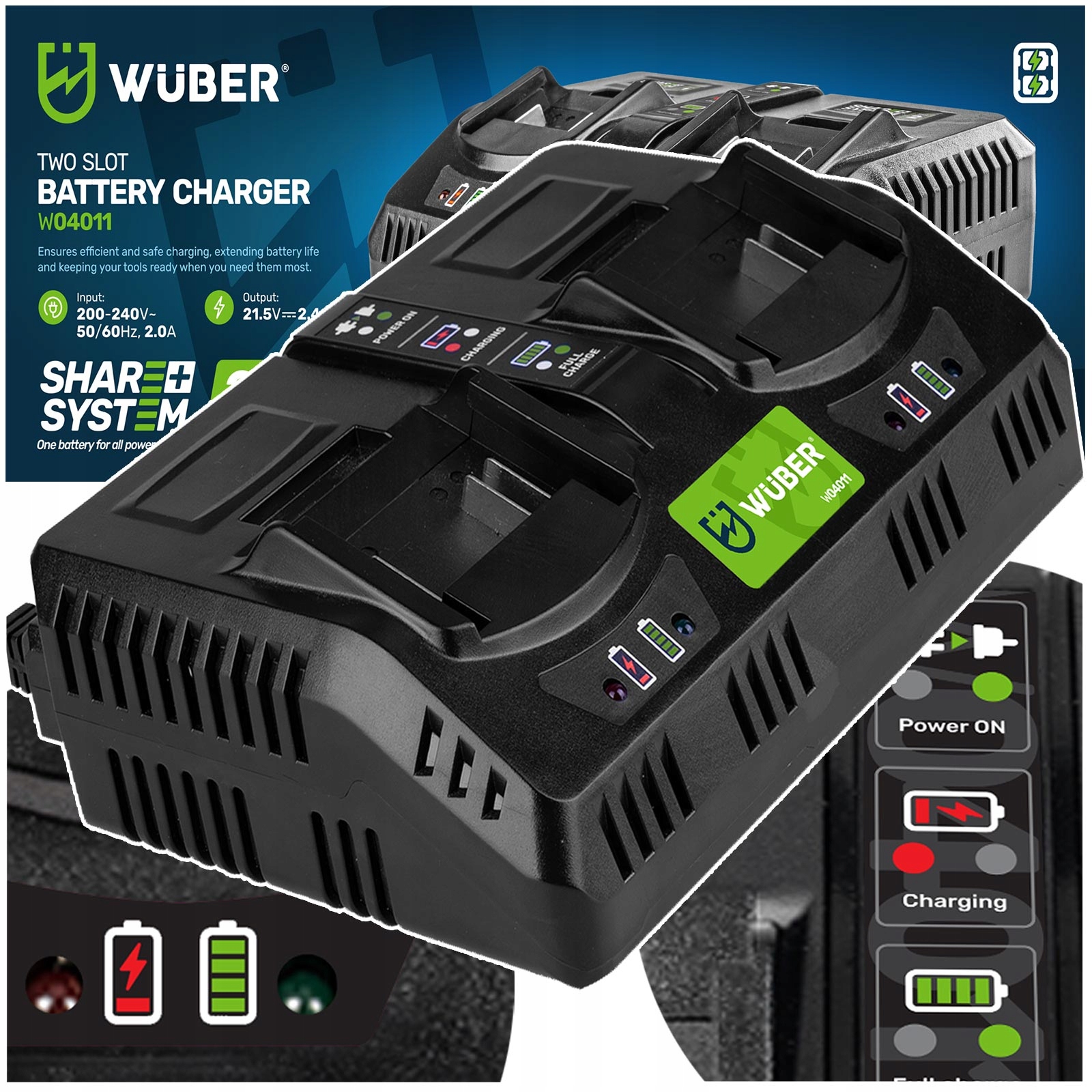 SZYBKA ŁADOWARKA podwójna do akumulatorów baterii 21.5 V Share+System