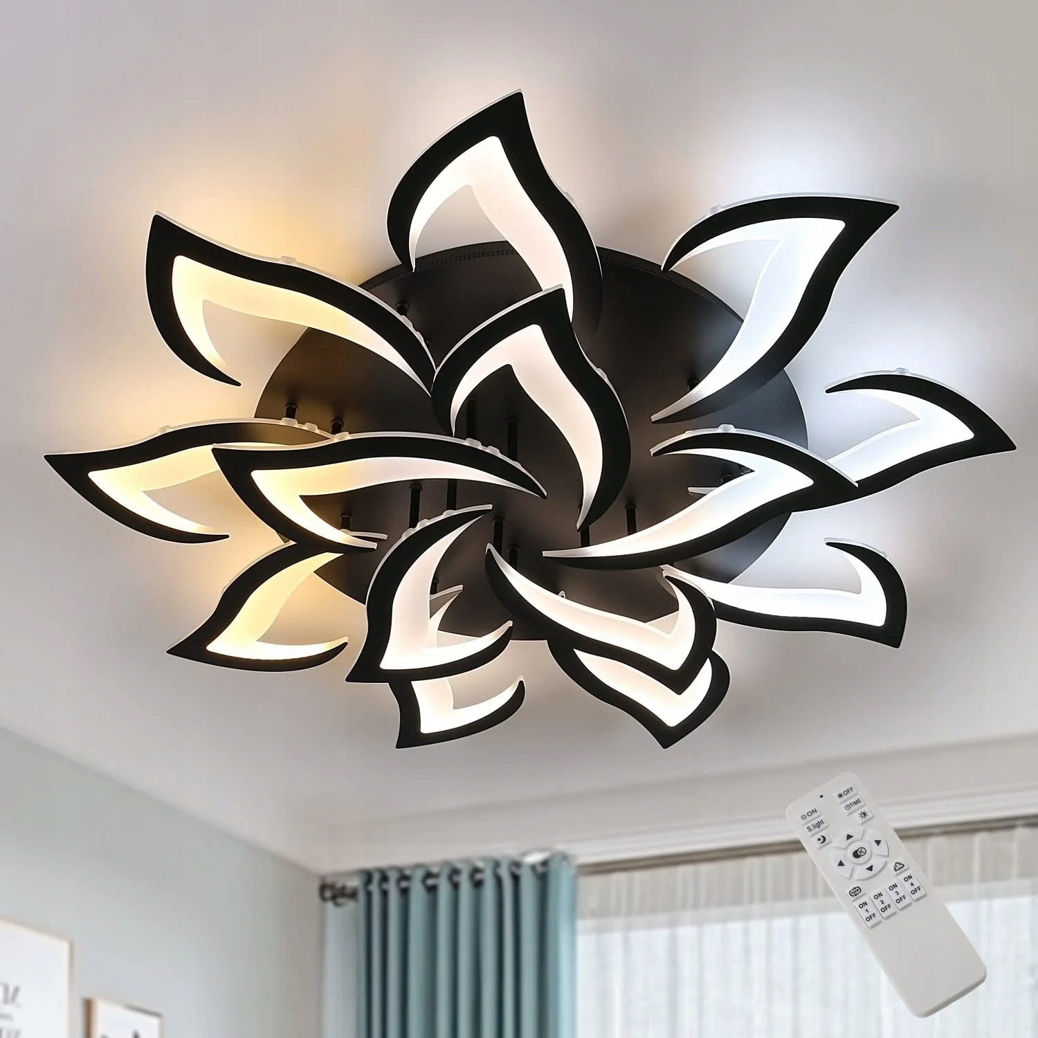 Led Stropní Svítidlo Lustr Černé do Obýváku Stmívatelné Dálkové Ovládání Moderní 84W