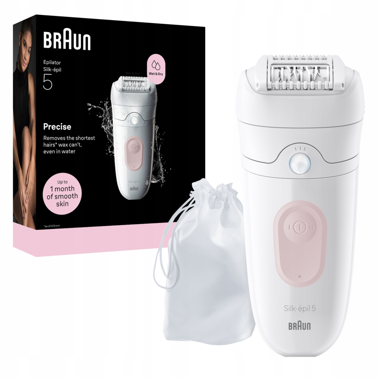 Braun Silk epil 5, Depilator Na Mokro I Sucho, Różowy, do depilacji