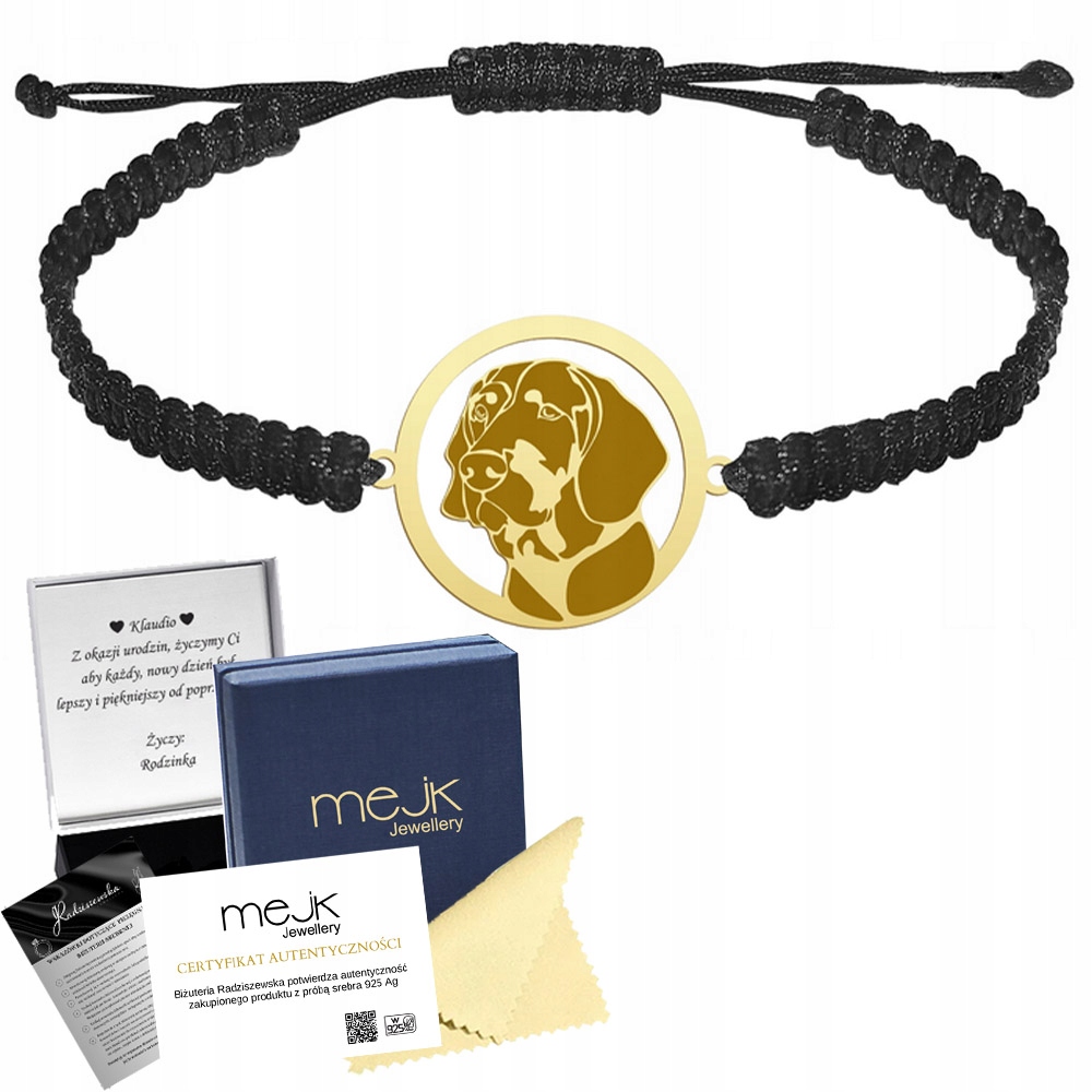 Zlatý náramek s polským loveckým psem 925 Makramé Pánský Gravírování Bonus