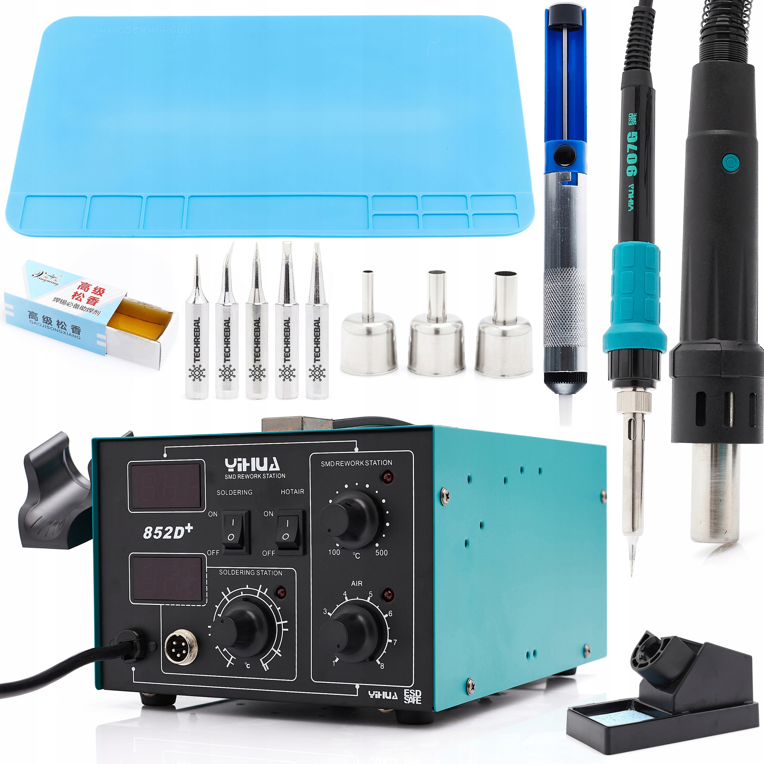 Sada Pájecí Stanice Yihua 852D+ 2V1 Hroty Antistatická Podložka Kalafuna