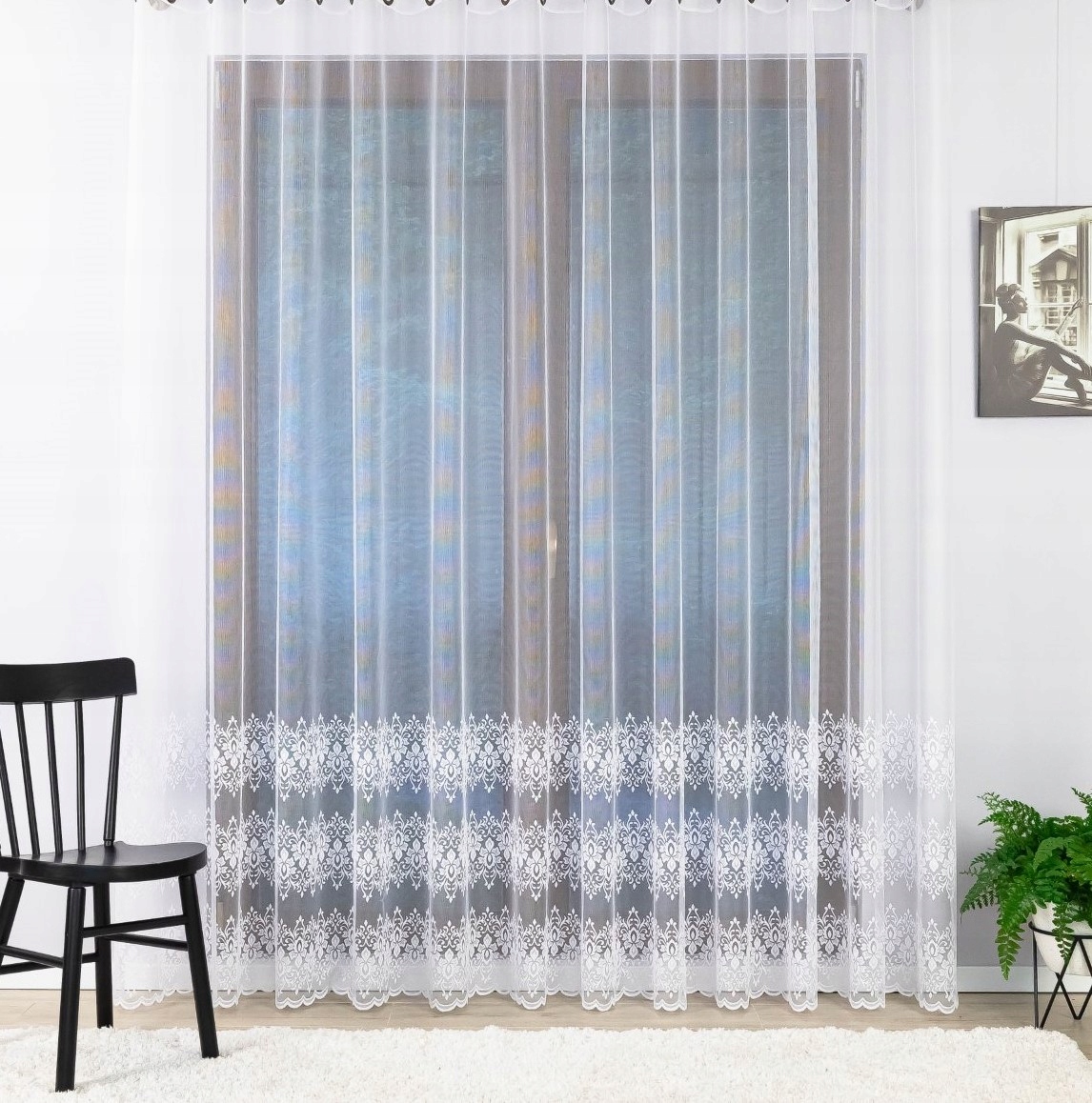 Bílá Záclona Vzor Ornament S Žakárovou Páskou 350x230