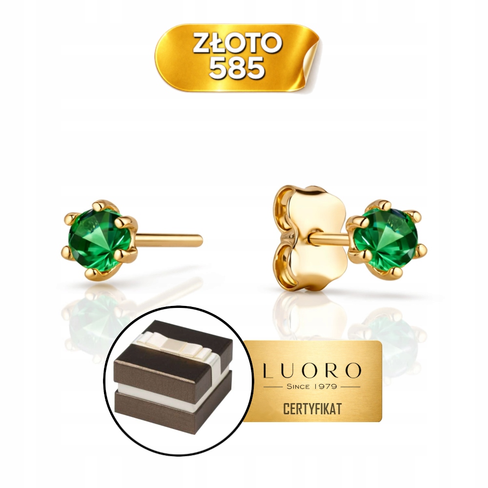 Náušnice Zlaté 585 14K Zelená Zirkon Kolečko Tužka 3 CM Elegantní