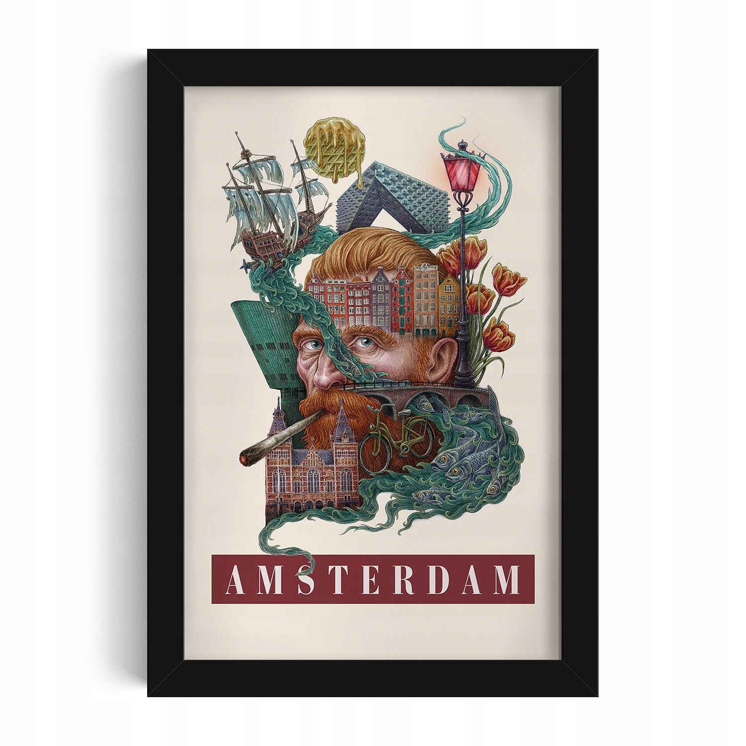 Nástěnný obraz do obývacího pokoje kuchyně Amsterdam Létající Holanďan Tulipány 20x30