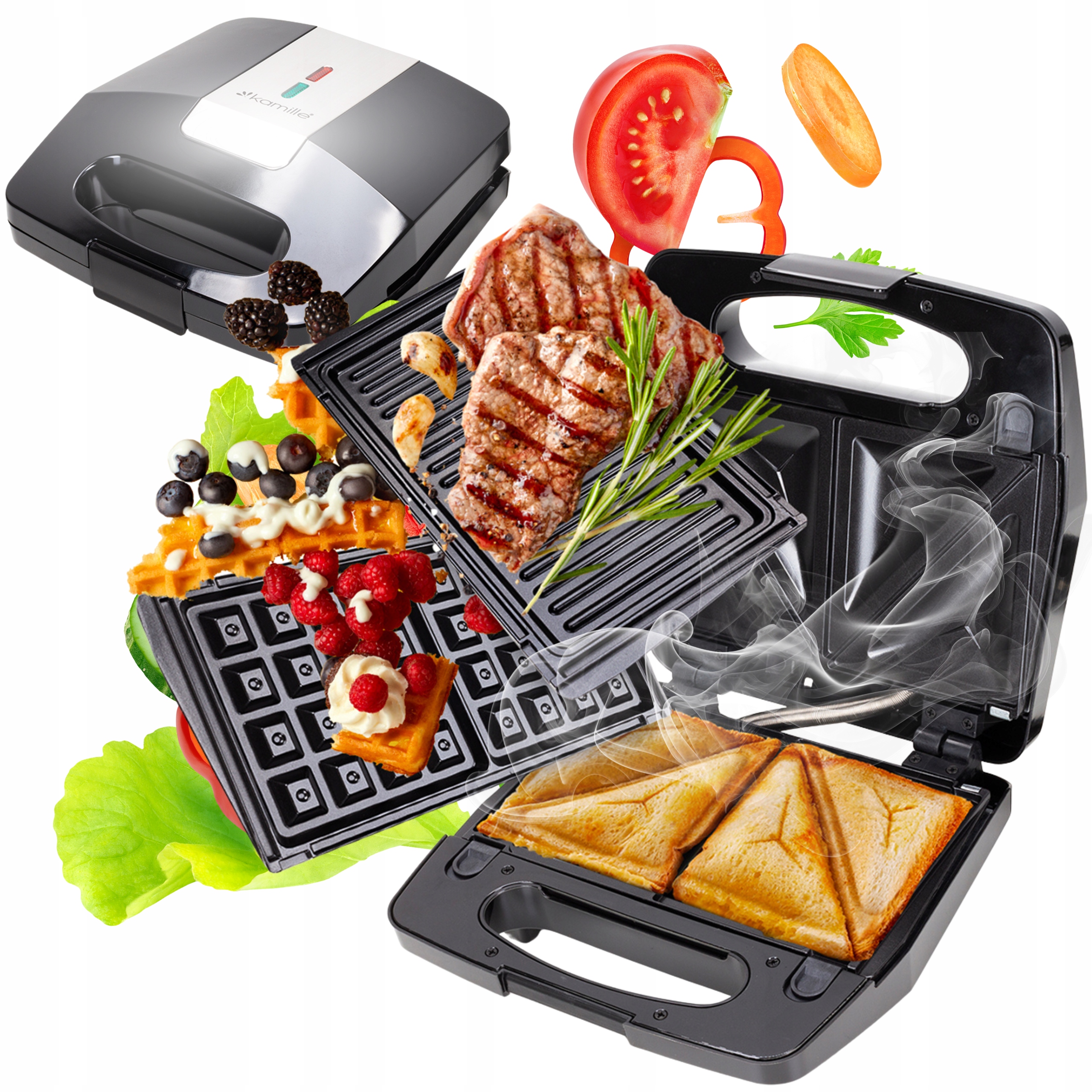 Opiekacz 3w1DO Kanapek Sandwich Grill Elektryczny Gofrownica Wielofuncyjny