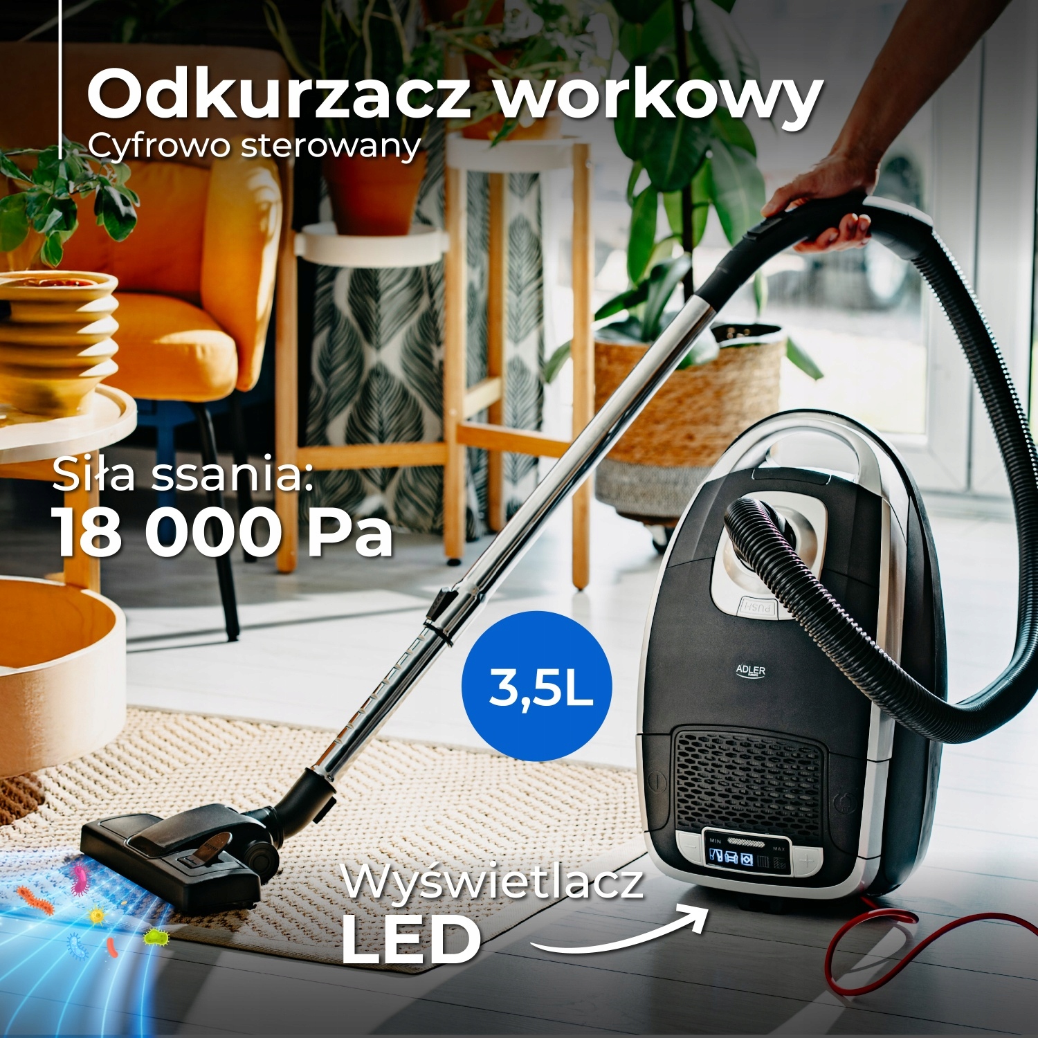 Odkurzacz Workowy Adler AD 7069 Cyfrowy 3200W 5 Programów 3,5L