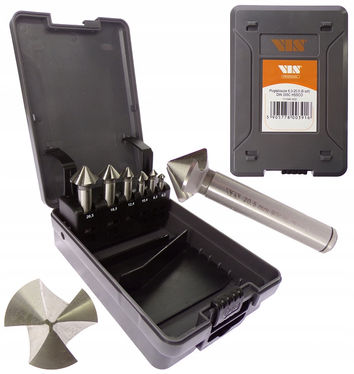 Zestaw Pogłębiaczy Fazowników 6,3-20,5 Hss-e Pogłębiacz Kobaltowy HSS-Co