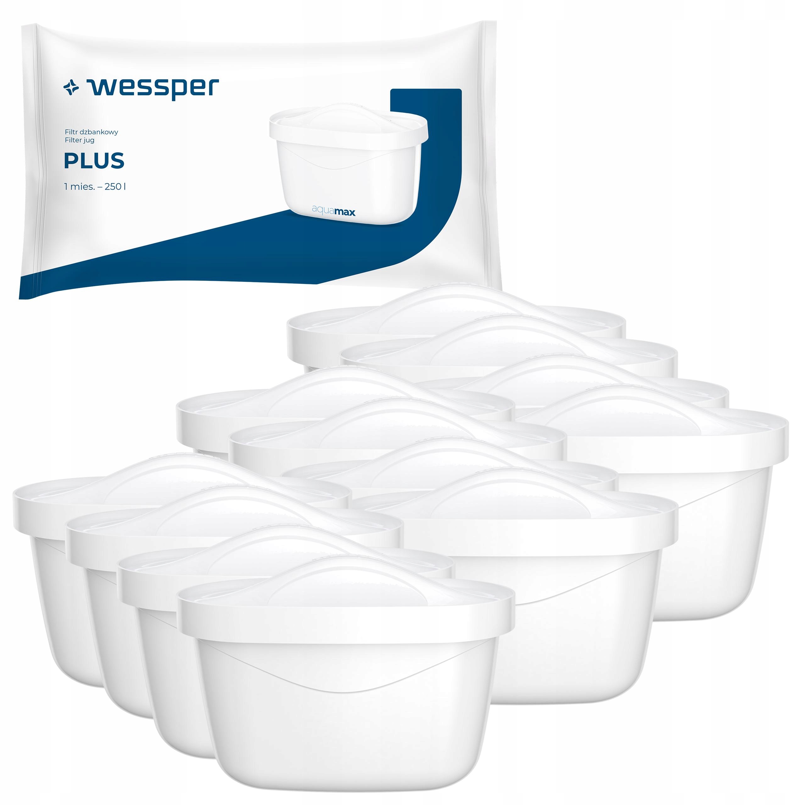 12x Filtr do filtrační konvice skleněné Wessper náhradní patrony Aquamax Plus