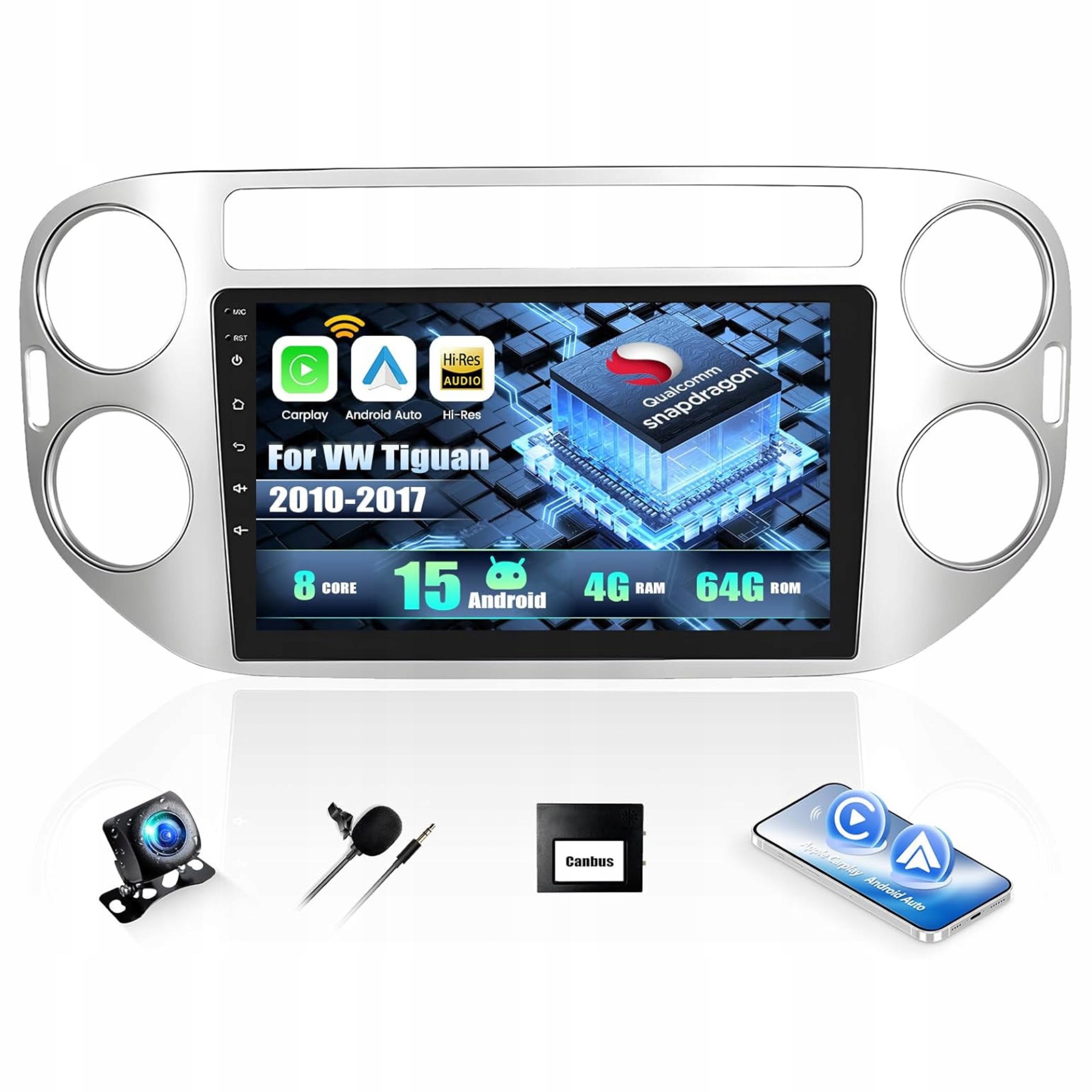 Rádio do auta pro Vw Tiguan 2010-2017 Android 15 4G 64G WiFi kamera