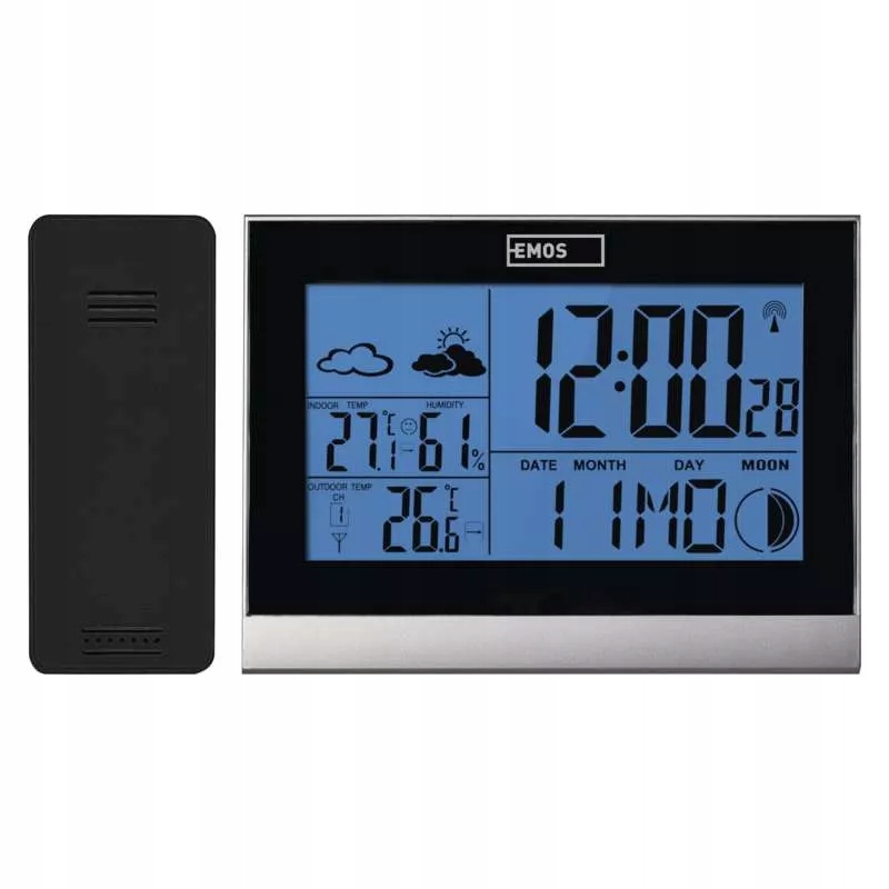 Stacja METEO pogodowa EMOS E3070 zegar czujnik DCF Kolor czarny