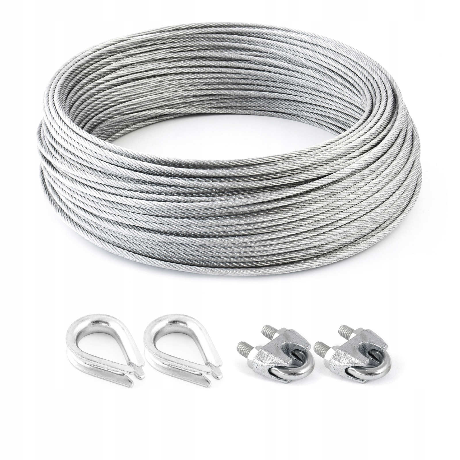 Sada lanového lana pozinkovaná 5 mm 6x7 200 m 2 x kauše 5 mm 2 x svorky 5 mm