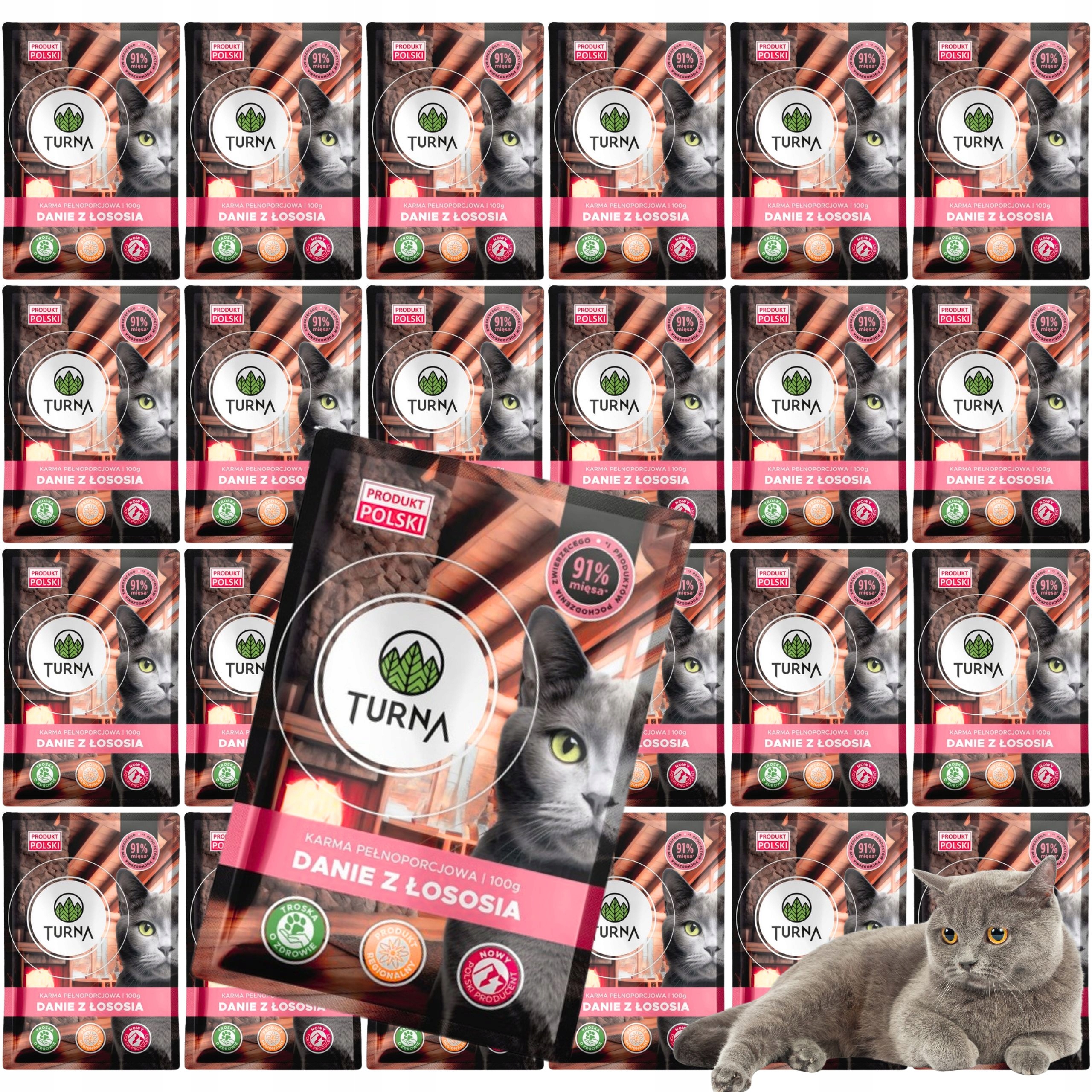 Levně Krmivo mokré pro kočky s lososem Turna Cats 100 g kapsička bez obilovin, přírodní