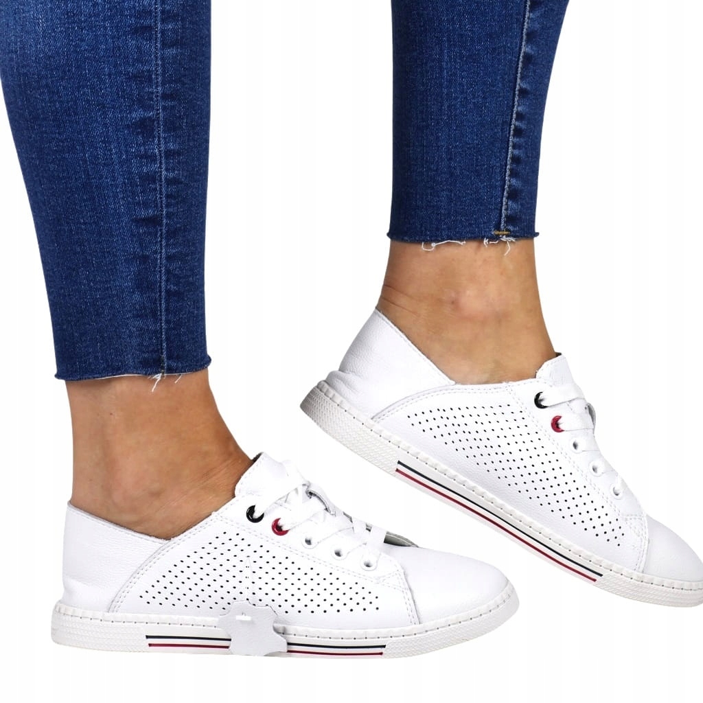 iButy DAMSKIE SKÓRZANE TRAMPKI BUTY SPORTOWE SNEAKERSY BIAŁE WYGODNE MODNE