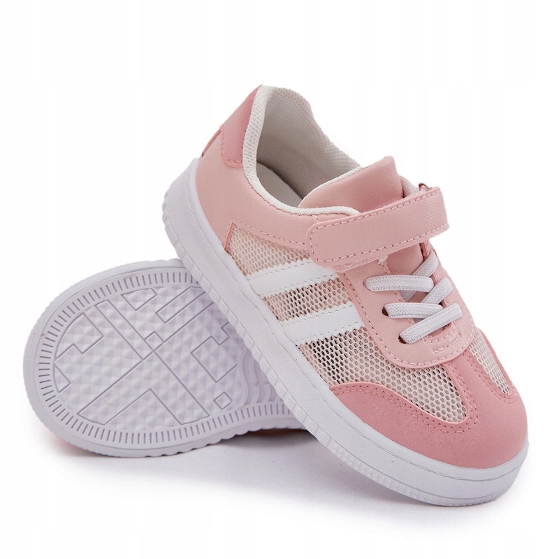Sneakersy Dziecięce Eko Skórzane Na Rzep Różowe 33