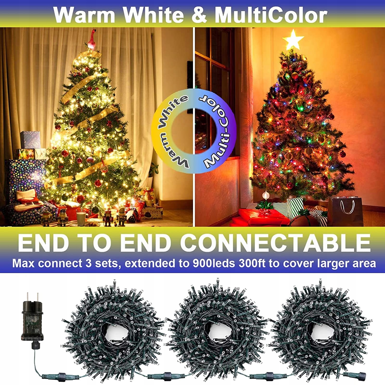 BOWFAR Łańcuch Świetlny Girlanda Świąteczna Lampki 11 Trybów 10M 900 LED — miniatura 4