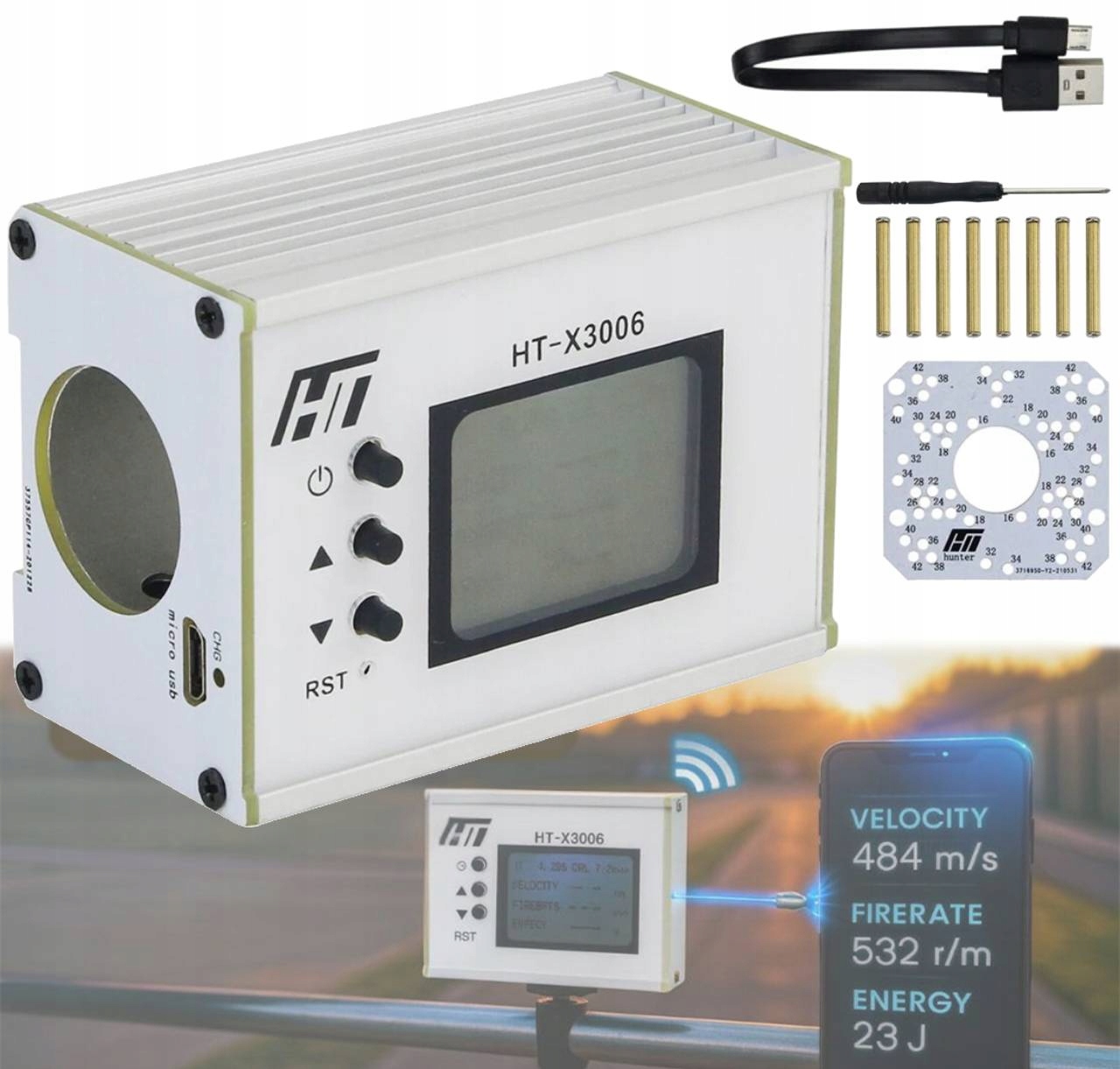 HT-X3006 Wi-Fi Tester prędkości strzelania Chronograf Bullet Speedmeter