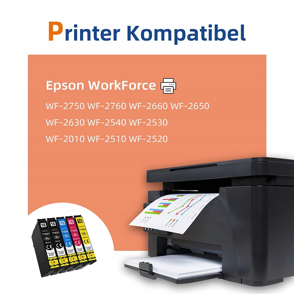 JHAAN 16XL Tusze Kompatybilne Epson WF 2760 Workforce WF-2630 10 Sztuk — miniatura 4