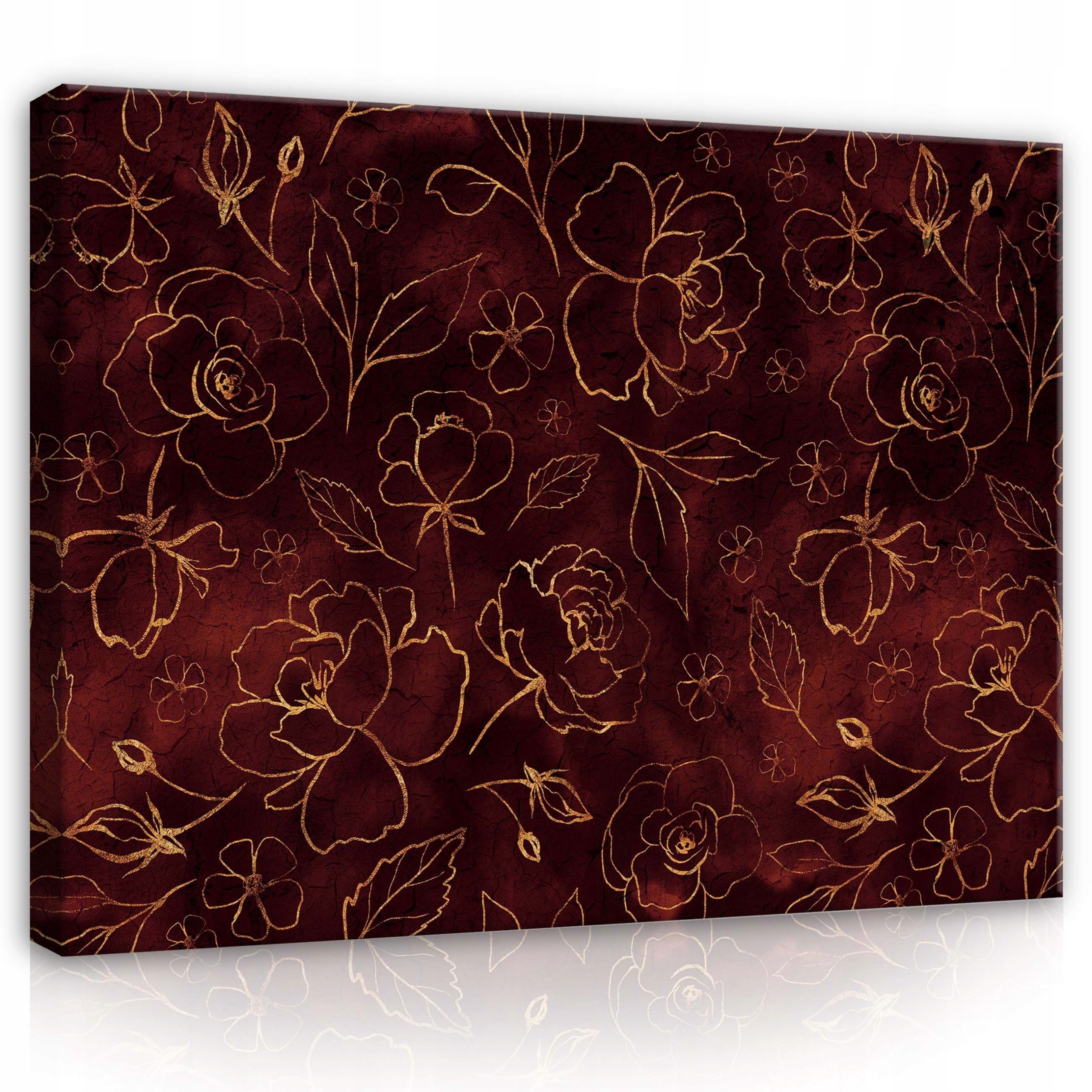 Obraz 80x60 Luxusní vintage zlato, květiny, vzor bordó, elegance