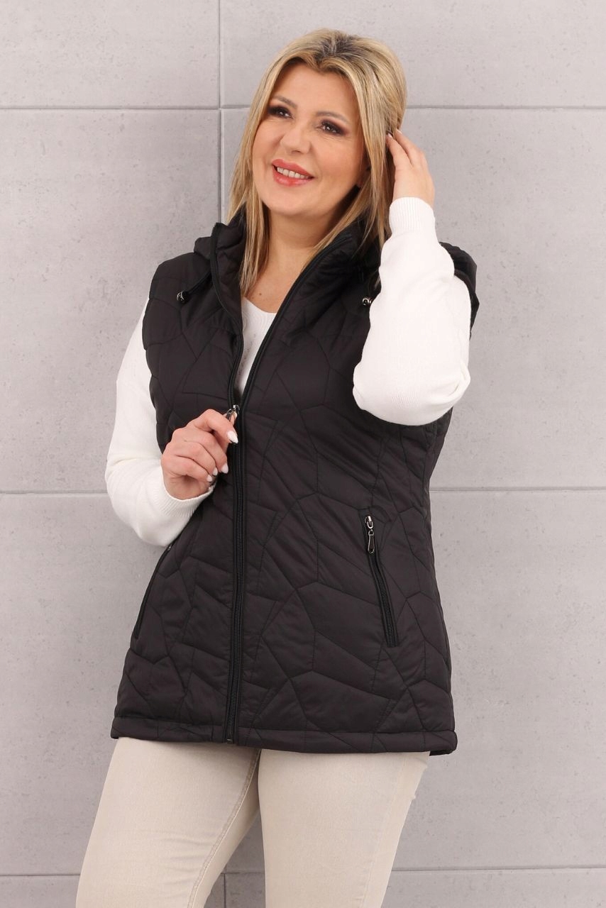 KAMIZELKA PIKOWANA DŁUGA Z KAPTUREM DAMSKA MODNY BEZREKAWNIK ROZMIARY Płeć kobieta