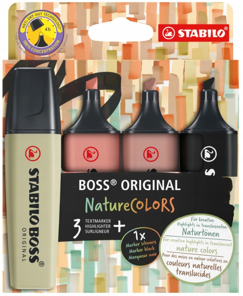 ZAKREŚLACZ STABILO BOSS ORIGINAL NatureColors MIX 4 KOLORY ZESTAW W ETUI x4 Stan opakowania oryginalne