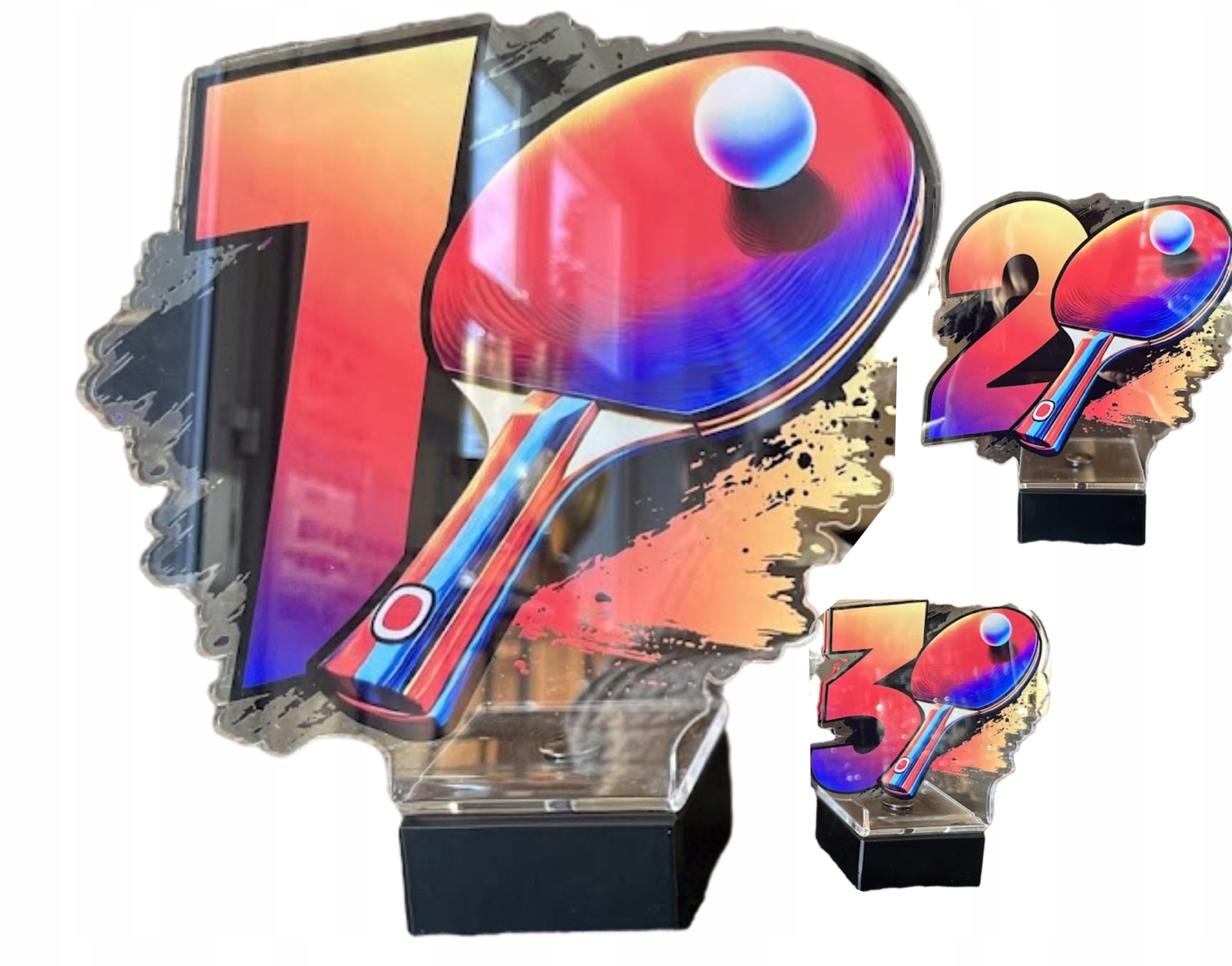 Sošky ping pong stolní tenis sada 3 kusů 21, 18, 15 cm gravírování