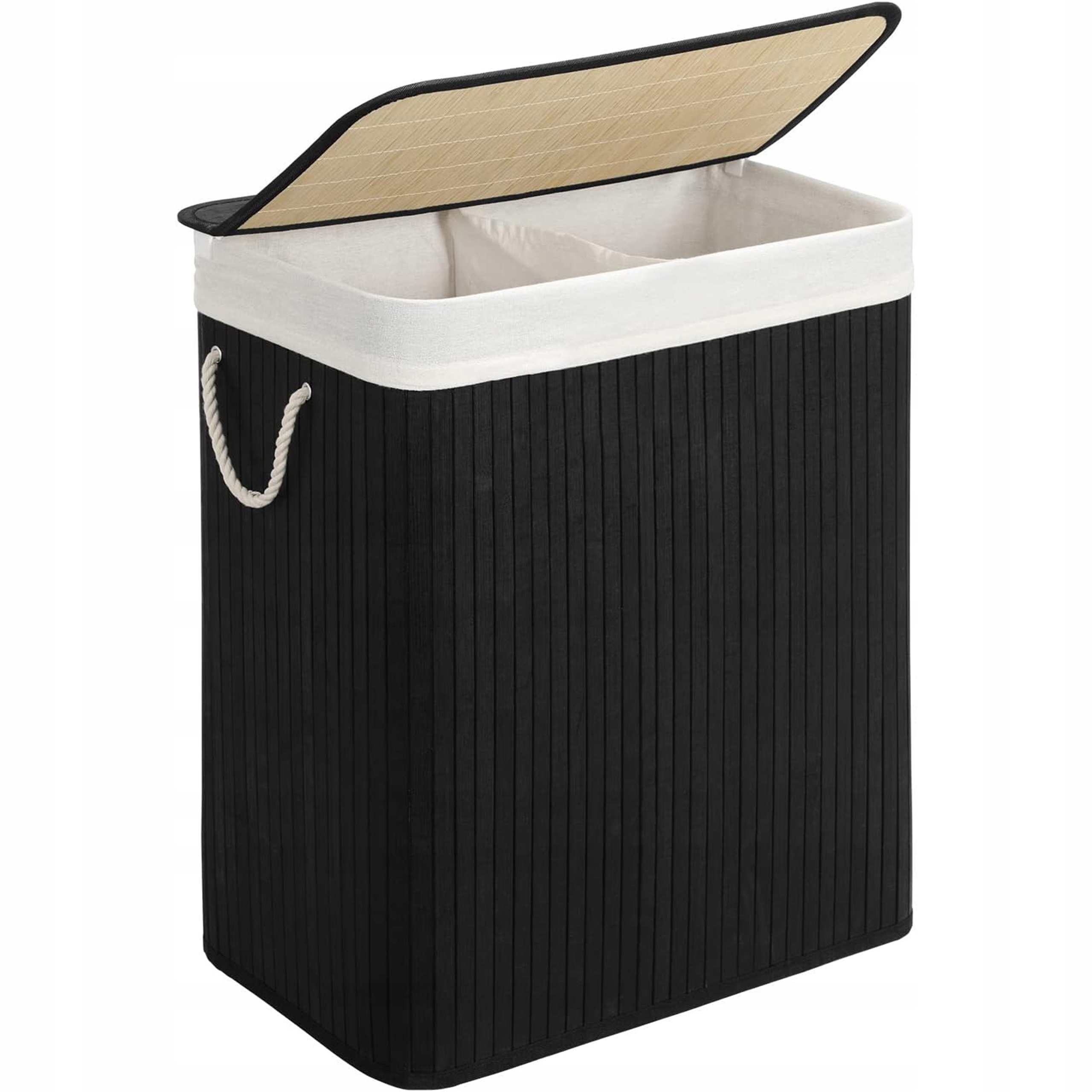 Koš na prádlo s komorami Koš na prádlo bambusový Černý s rukojetí 100L