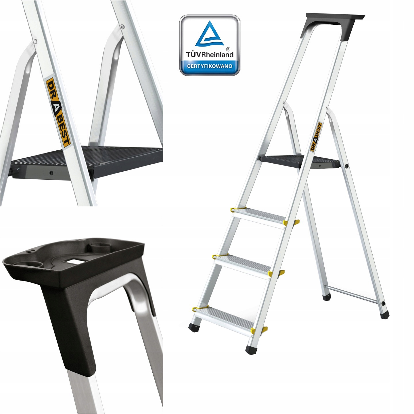Hliníkový domácí Žebřík Pro jednostranný 4stupňový s policí 150 kg