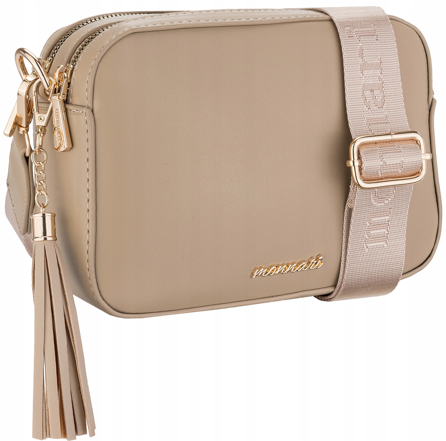 Monnari Torebka Beżowa Nude Listonoszka Logo Pasek Z Regulacją Zawieszka