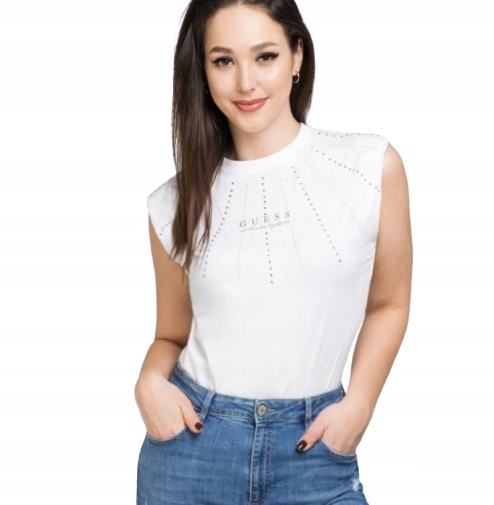 Guess Bílé Body S Krátkým Rukávem A Cvočky Bavlna S Gxd