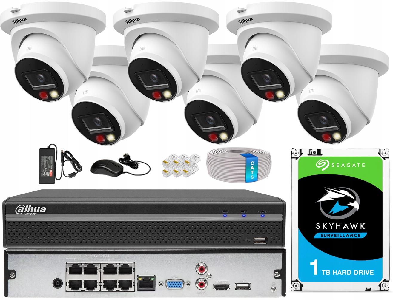 Sada Dahua 4MPx 5 Ai kamier Dual Light 1TB rekordér