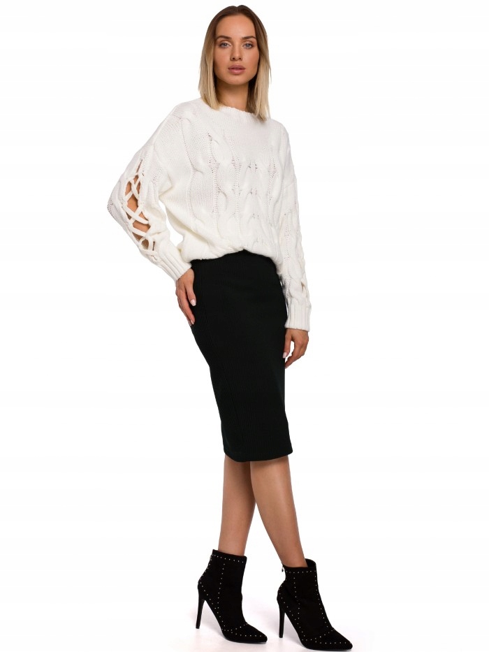 

Eu L/XL M539 Sweter z dziurami na rękawach - ecru