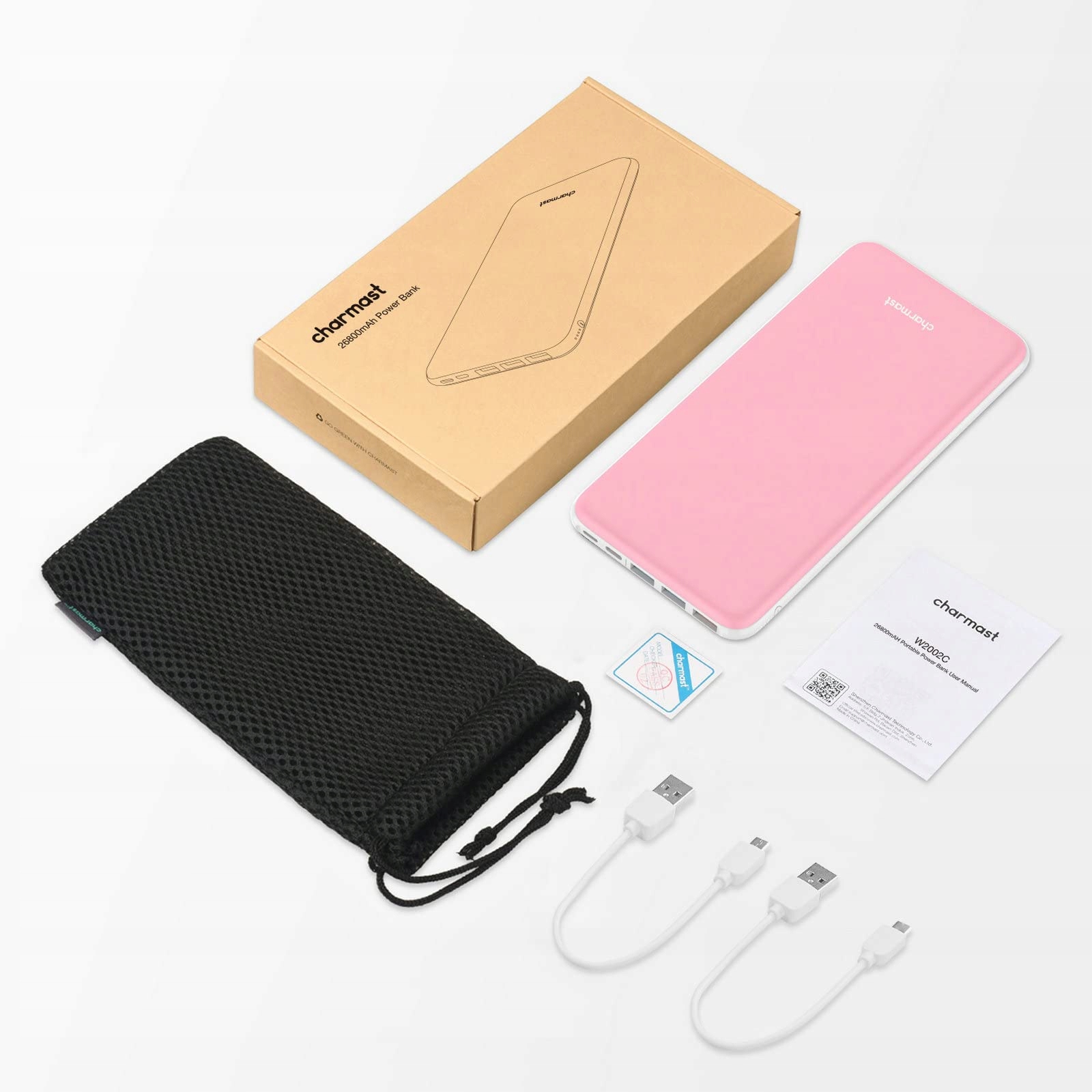 CHARMAST Powerbank 26800mAh USB C Różowy do iPhone Samsung Huawei Tablet — miniatura 7