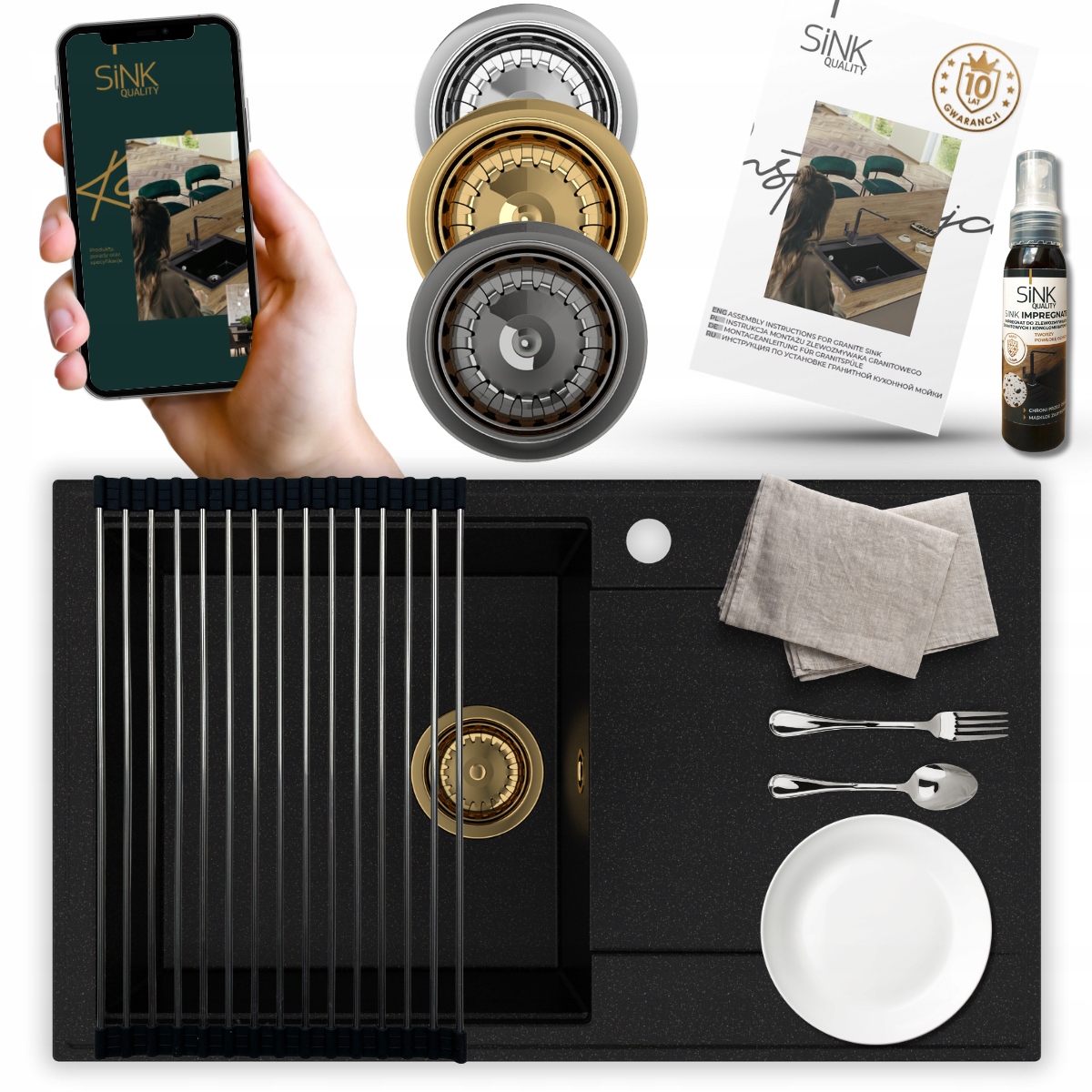 Zlatý granitový Jednokomorový odkvapkávač, sifón Manuálny Zadarmo