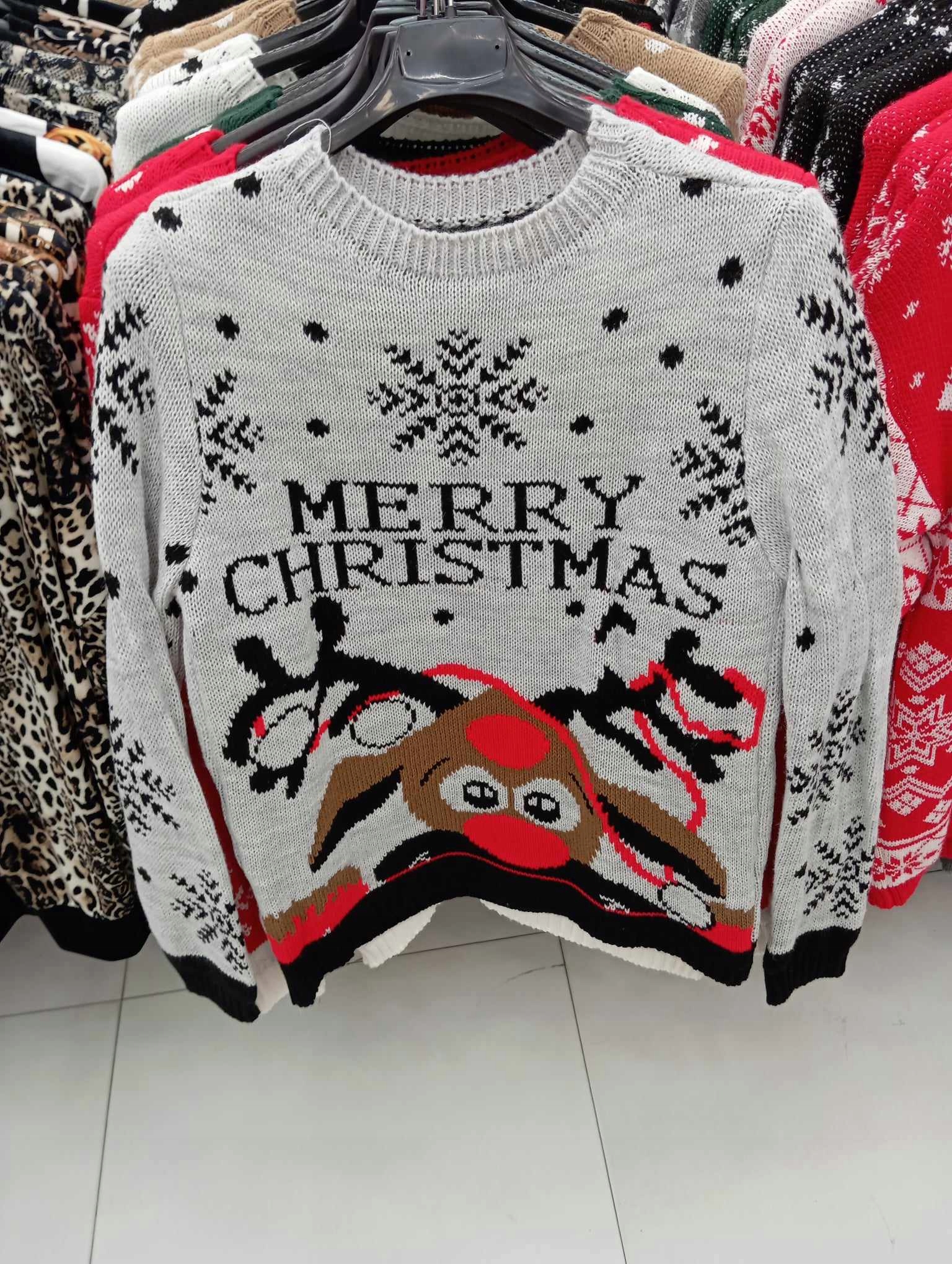 Sweter świąteczny Merry CHRISTMAS renifer czerwony Rękaw długi rękaw
