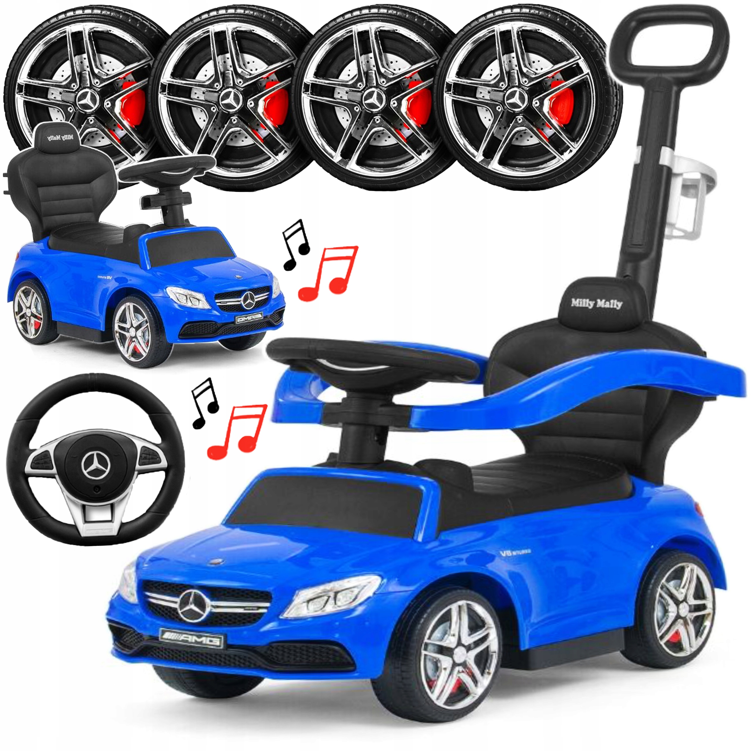 Jeździk Pchacz 4w1 Duże Auto Samochód Dla Dziecka Mercedes Melodie Klakson