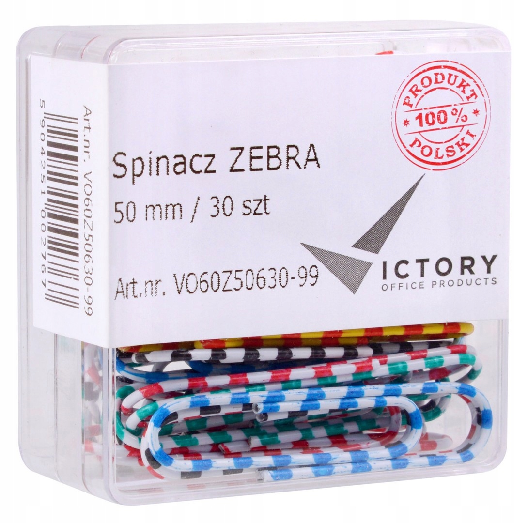 

Spinacze Biurowe Kolorowe Zebra 50 MM 30 Szt
