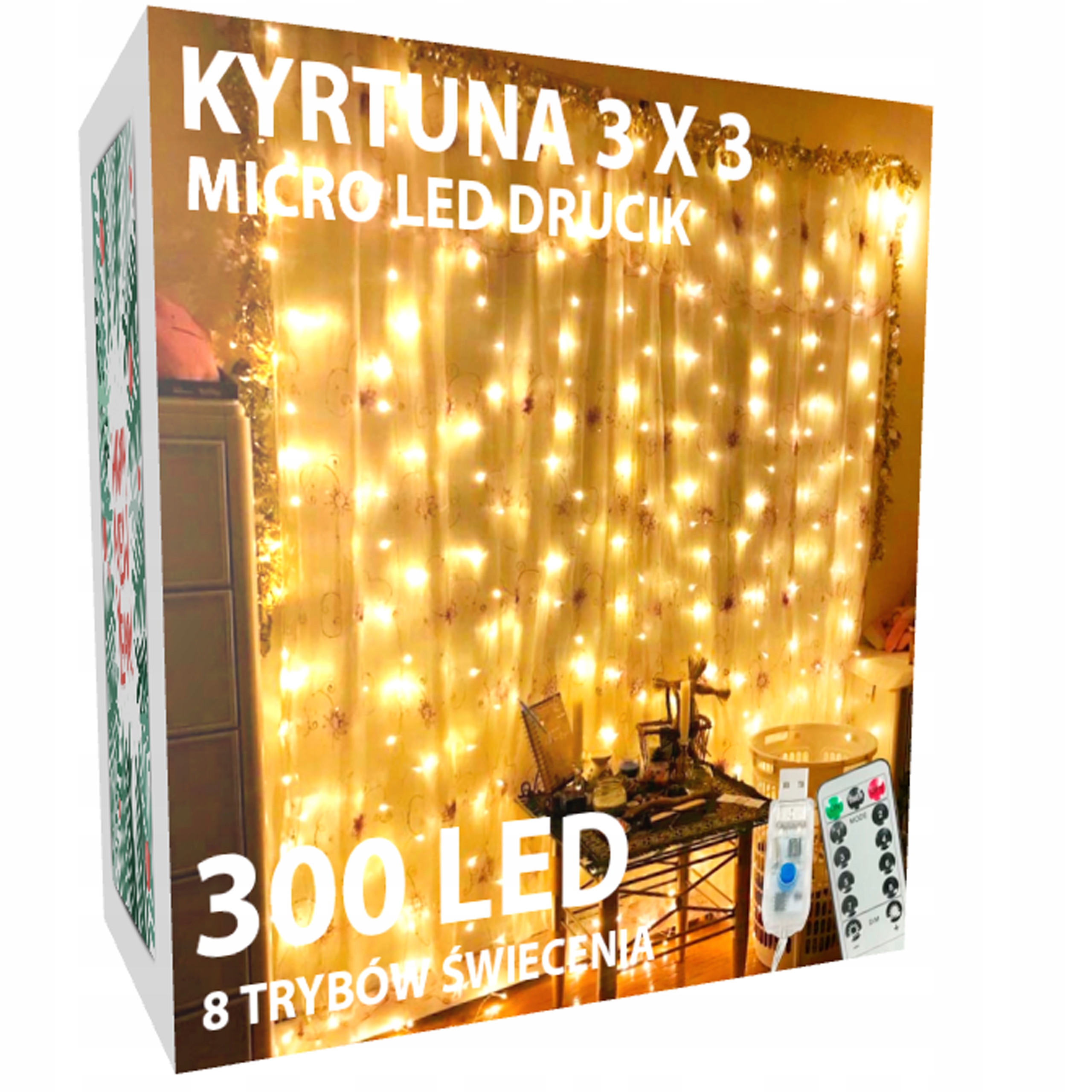 

Kurtyna Mikro Led 3 X 3 Drucik Pilot Lampki Ciepły