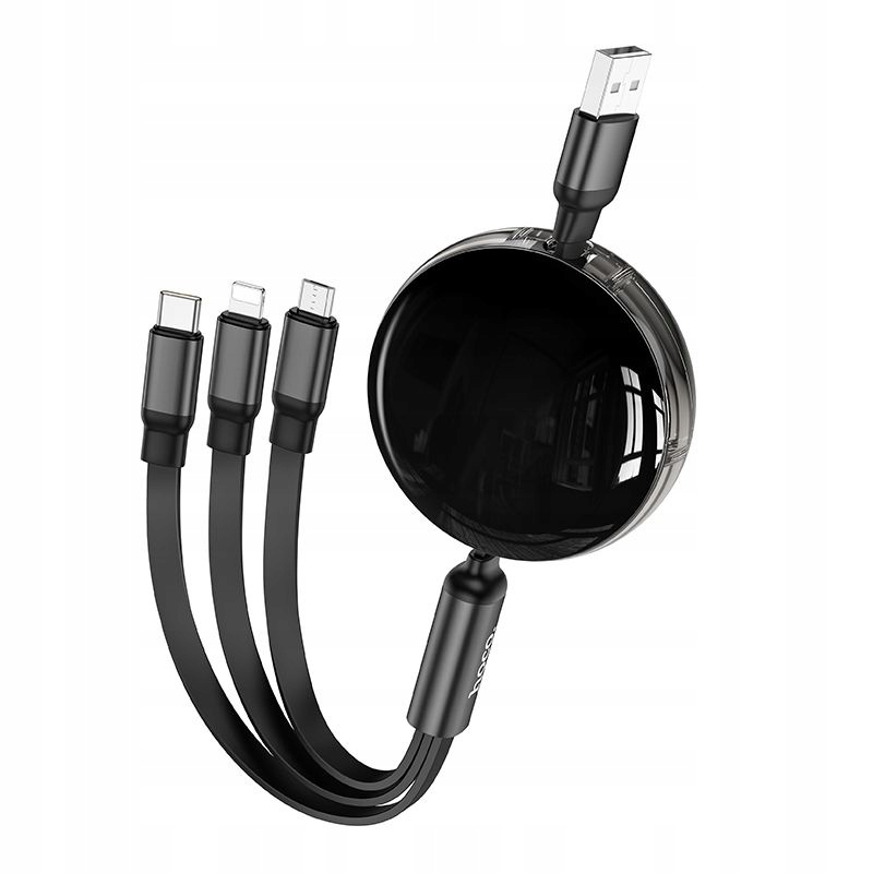Kabel 3w1 Usb A do Lightnig Micro Usb Usb C Hoco 2A 1 m X78 czarny
