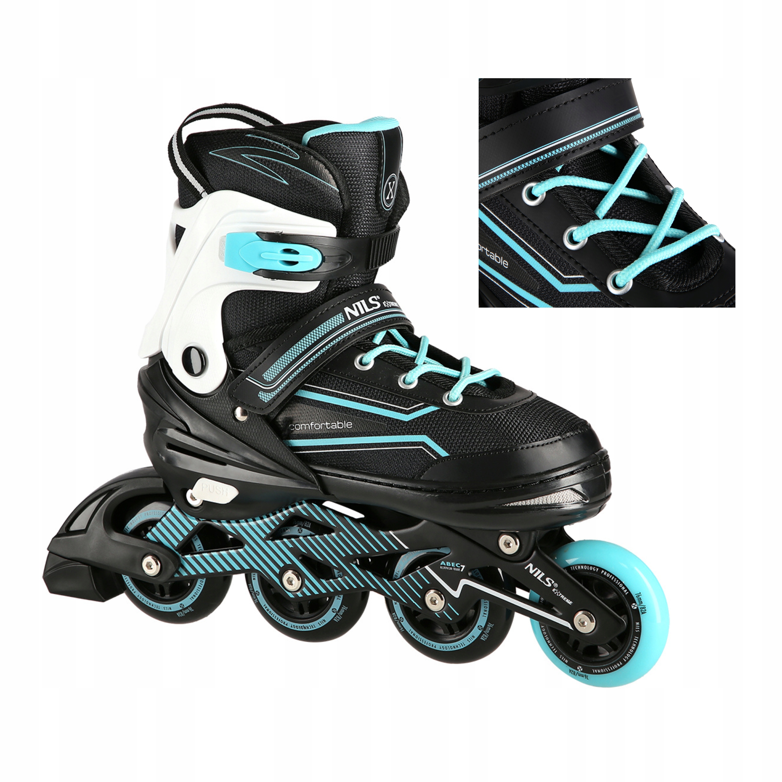 Brusle 2v1 Tyrkysové hliníkové kolečkové brusle vel. 35-38 Nils Extreme