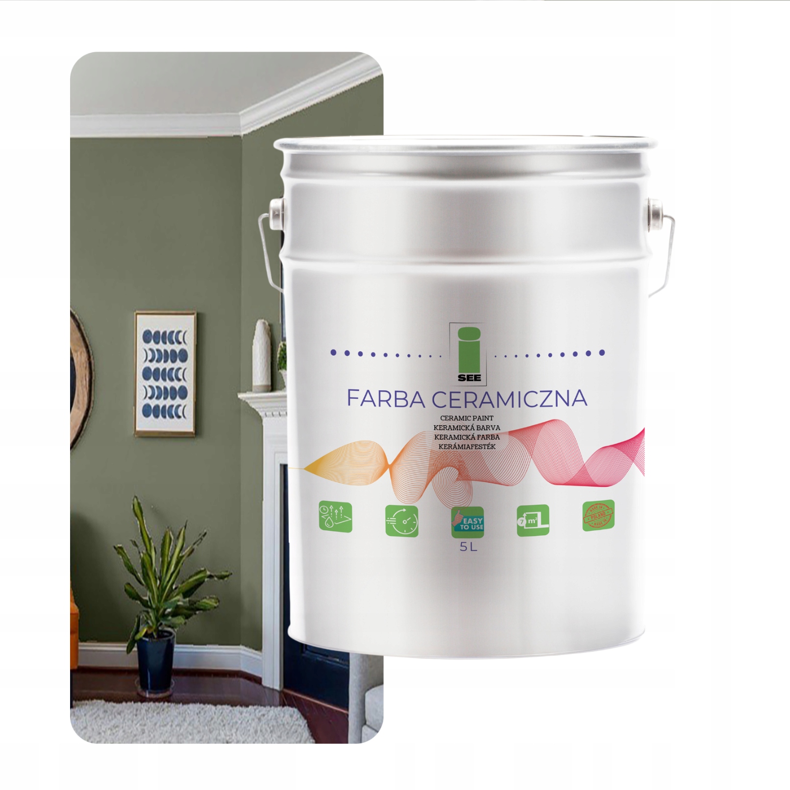 Keramická Umývateľná Zelená Olivová Farba Na Steny 5 L Odolná Voči Škvrnám