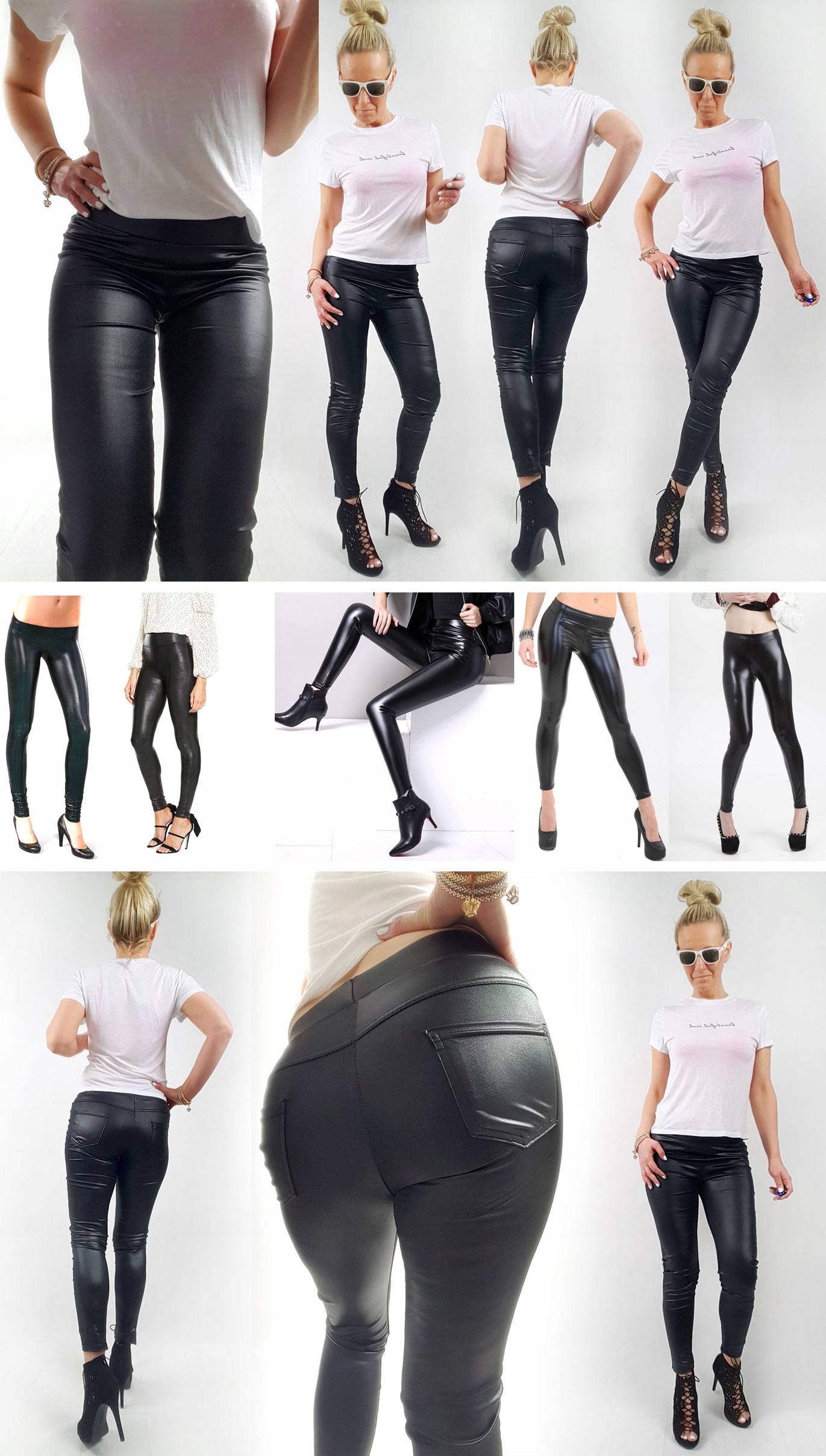 SKÓRZANE LEGINSY LATEX RURKI GETRY SPODNIE LATEKS Stan (wysokość w pasie) średni