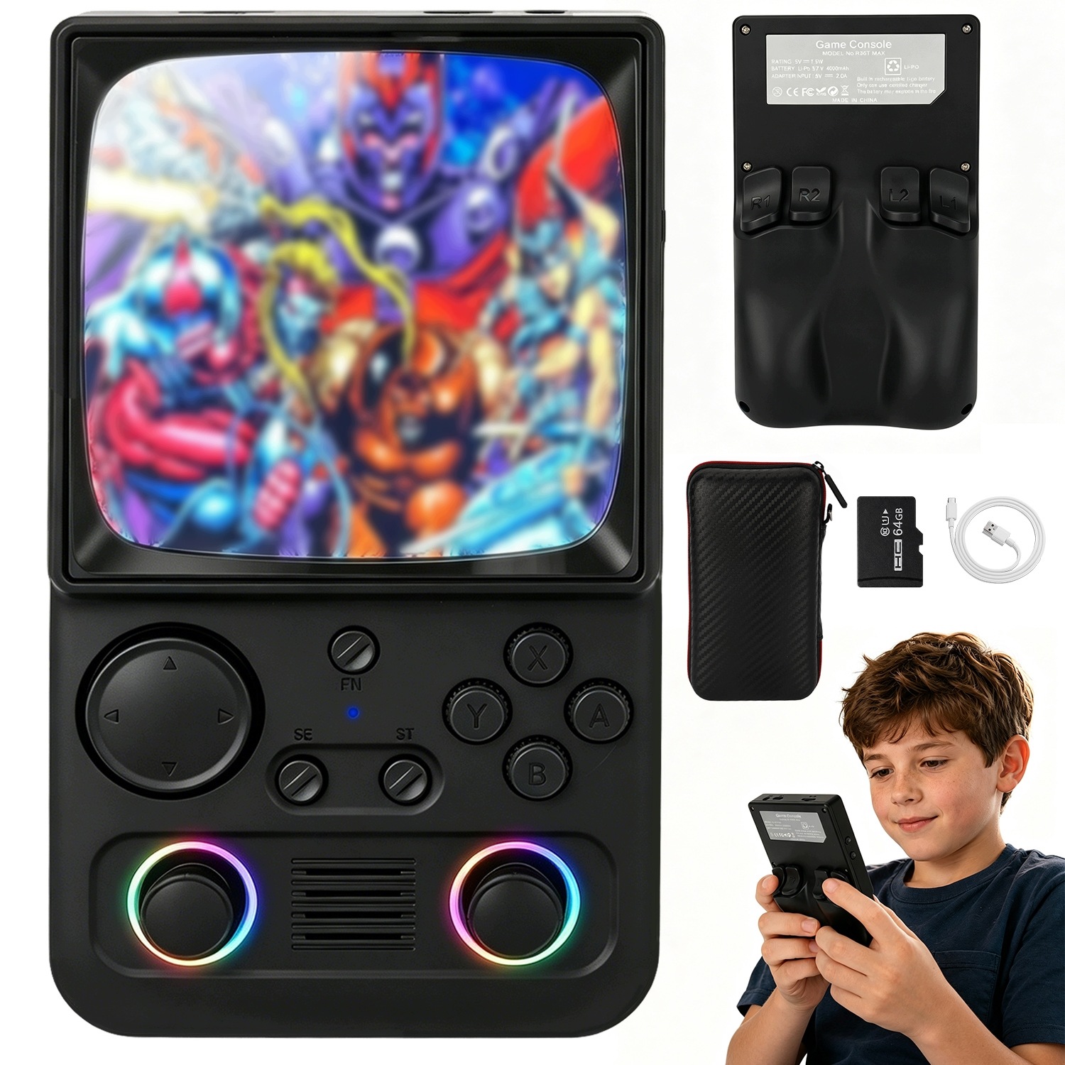 Konzola Retro 4.0 Palce Ips 64GB Jako Dárek Pro Dítě S Joystickem A Rgb