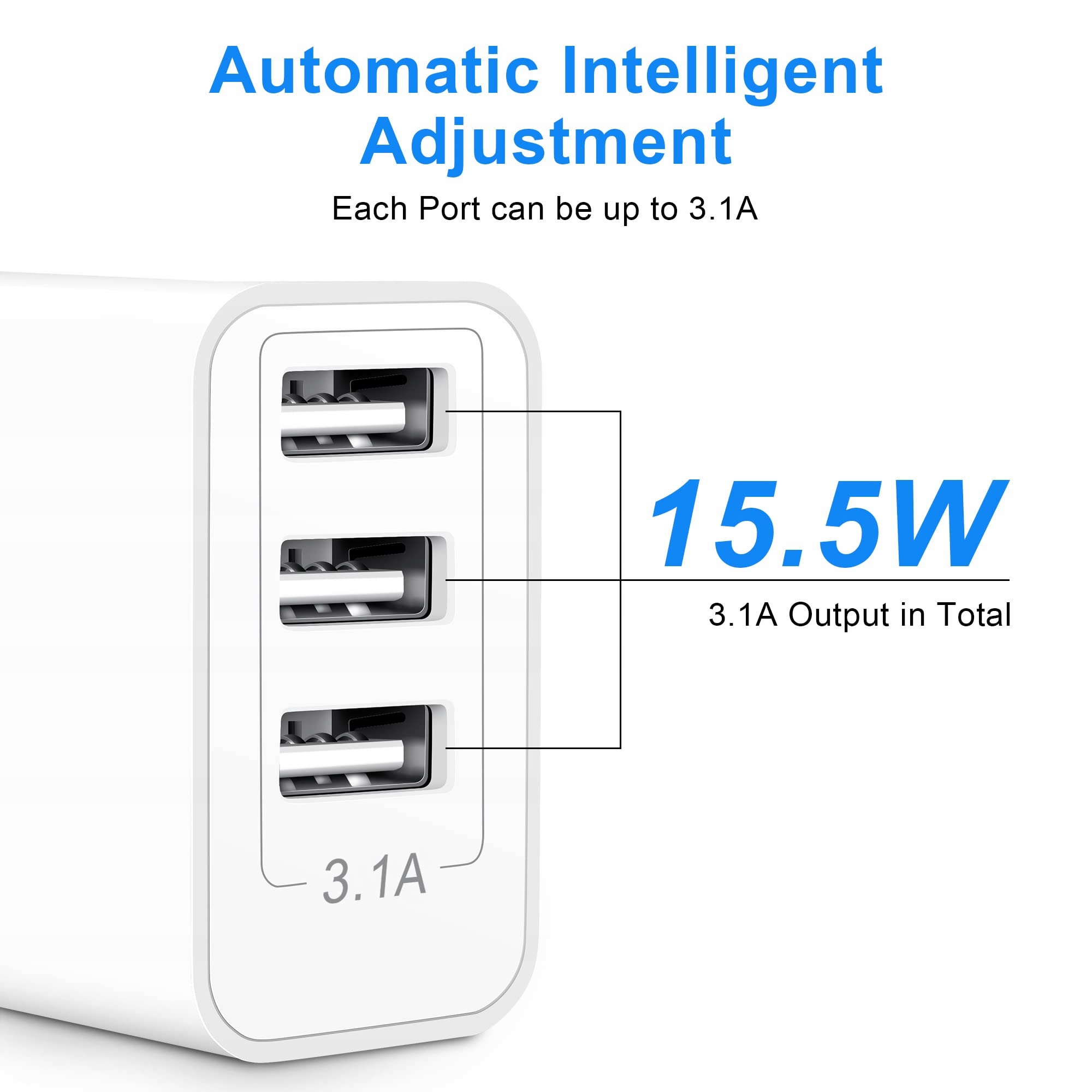 USB ARCCRA Ładowarka USB 3-Port 15.5W Dla iPhone Samsung Xiaomi — miniatura 4